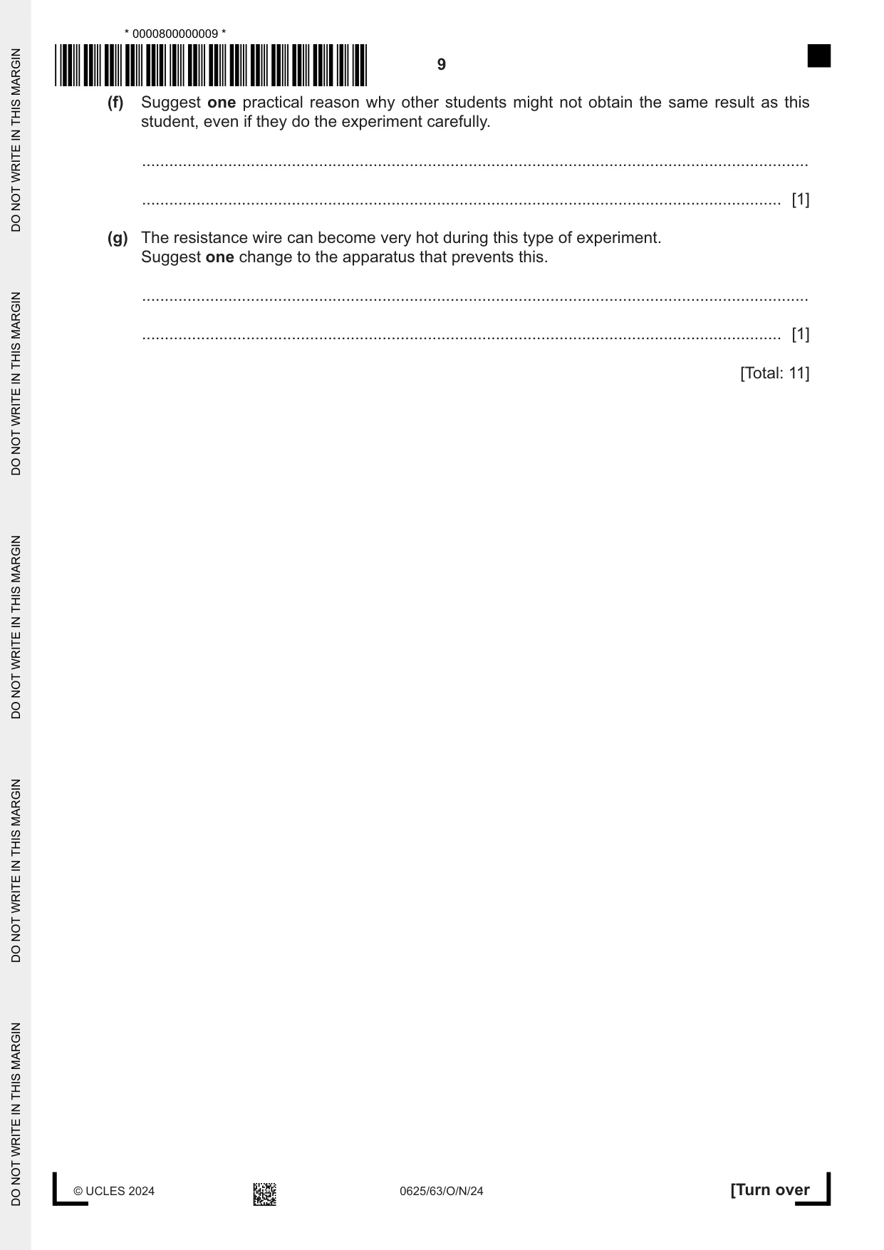 Cambridge IGCSE Physics 0625 2024 Oct/Nov Paper 6 · Variant 3 question paper, page 9 of 16