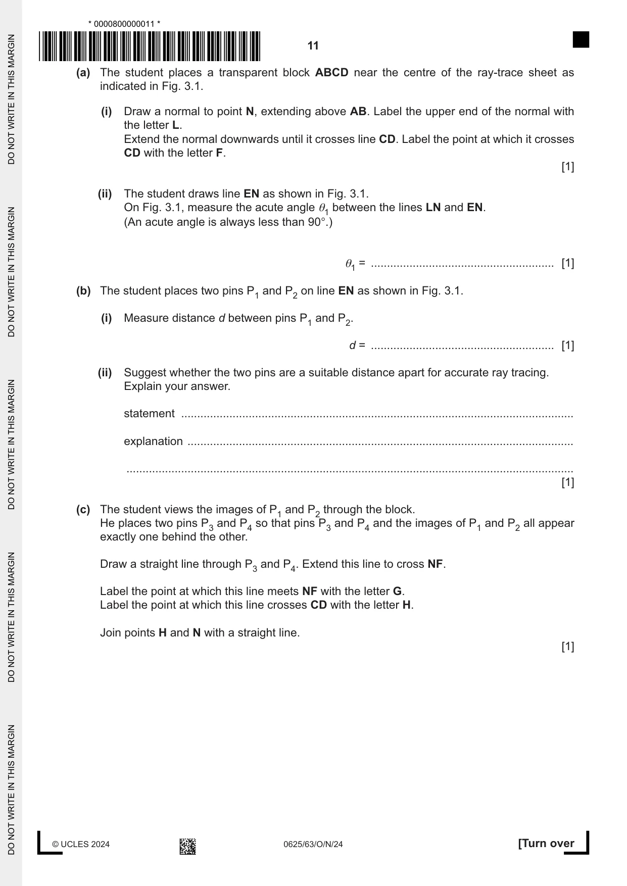 Cambridge IGCSE Physics 0625 2024 Oct/Nov Paper 6 · Variant 3 question paper, page 11 of 16