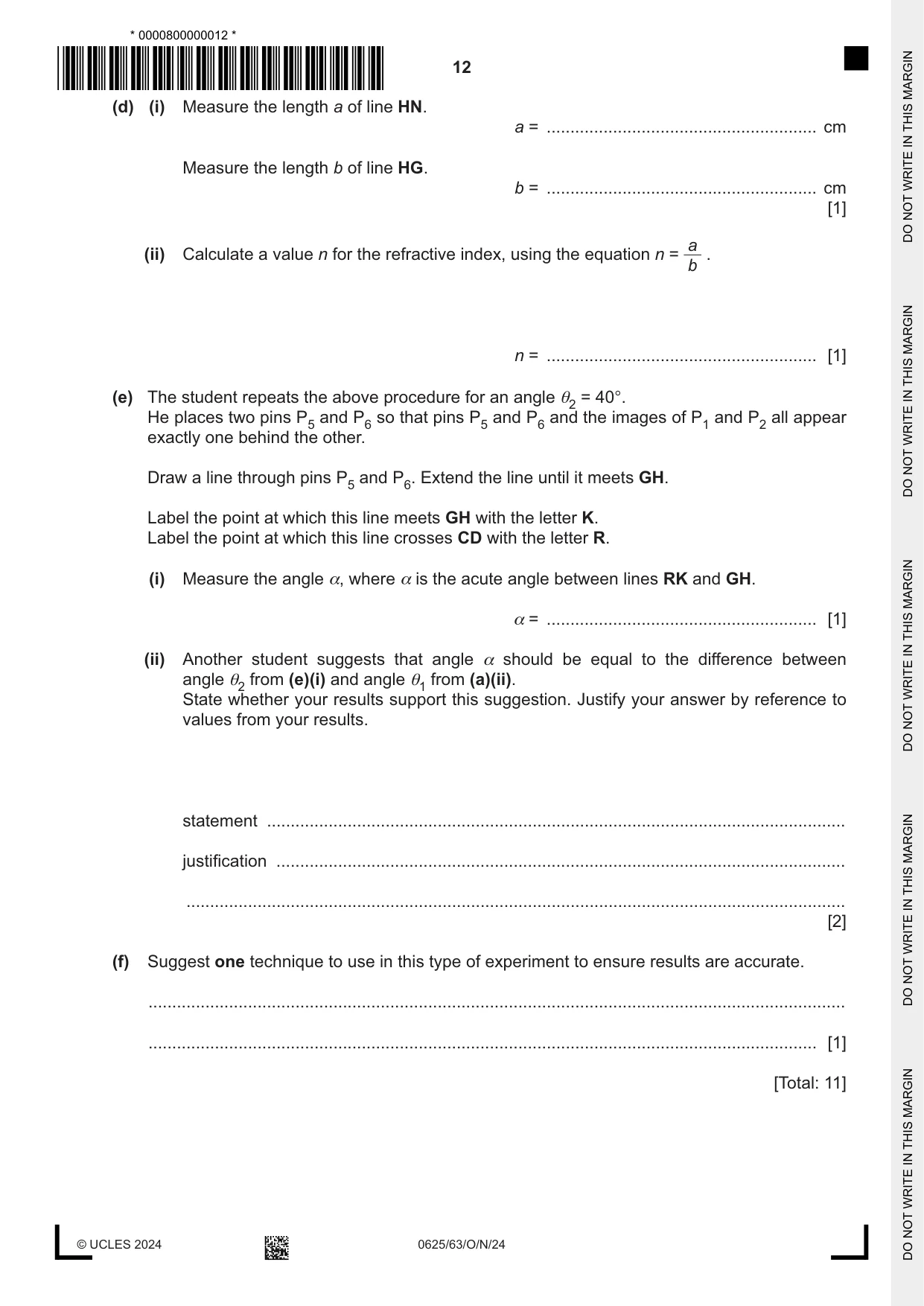 Cambridge IGCSE Physics 0625 2024 Oct/Nov Paper 6 · Variant 3 question paper, page 12 of 16