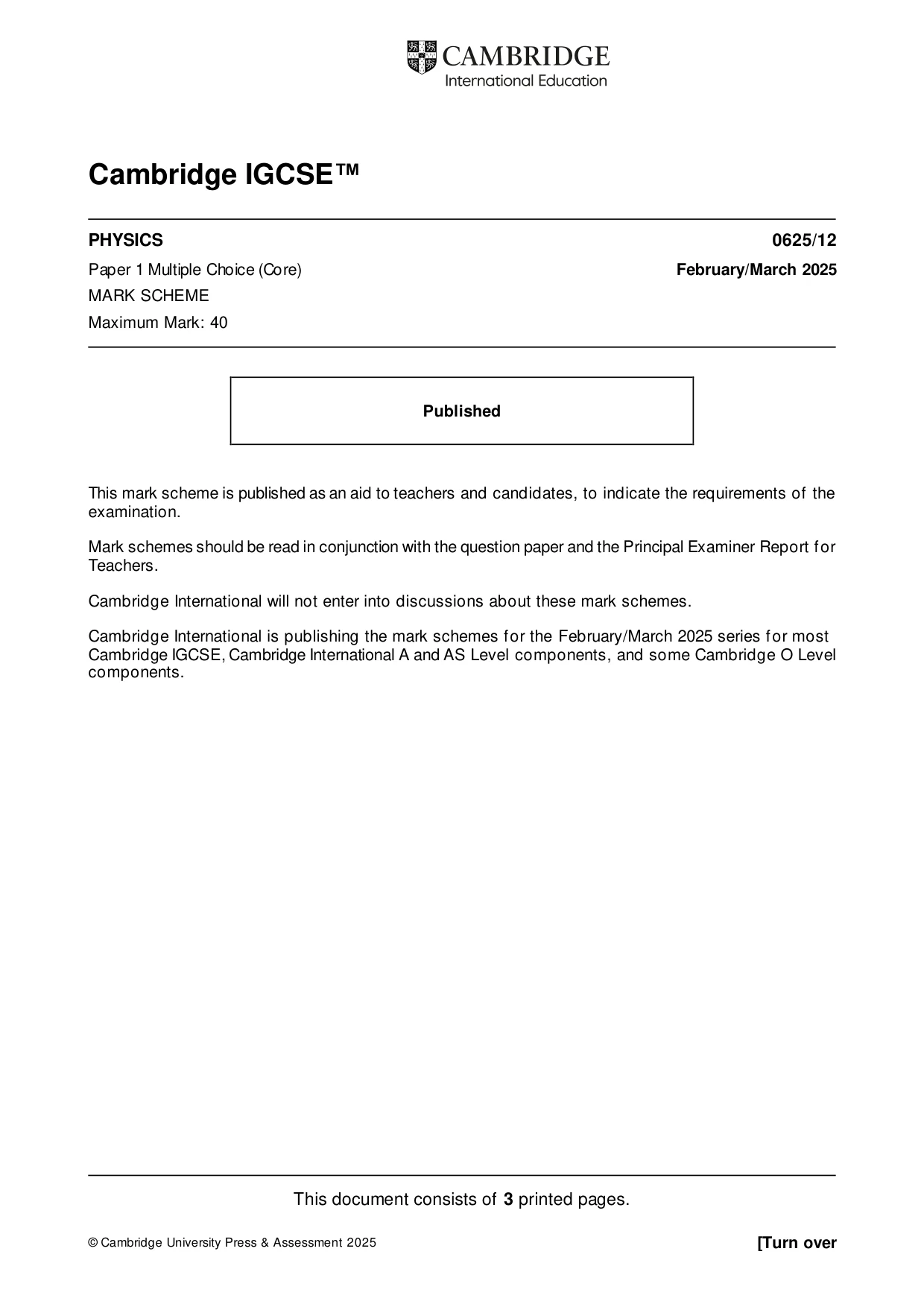 Mark scheme, page 1 of 3