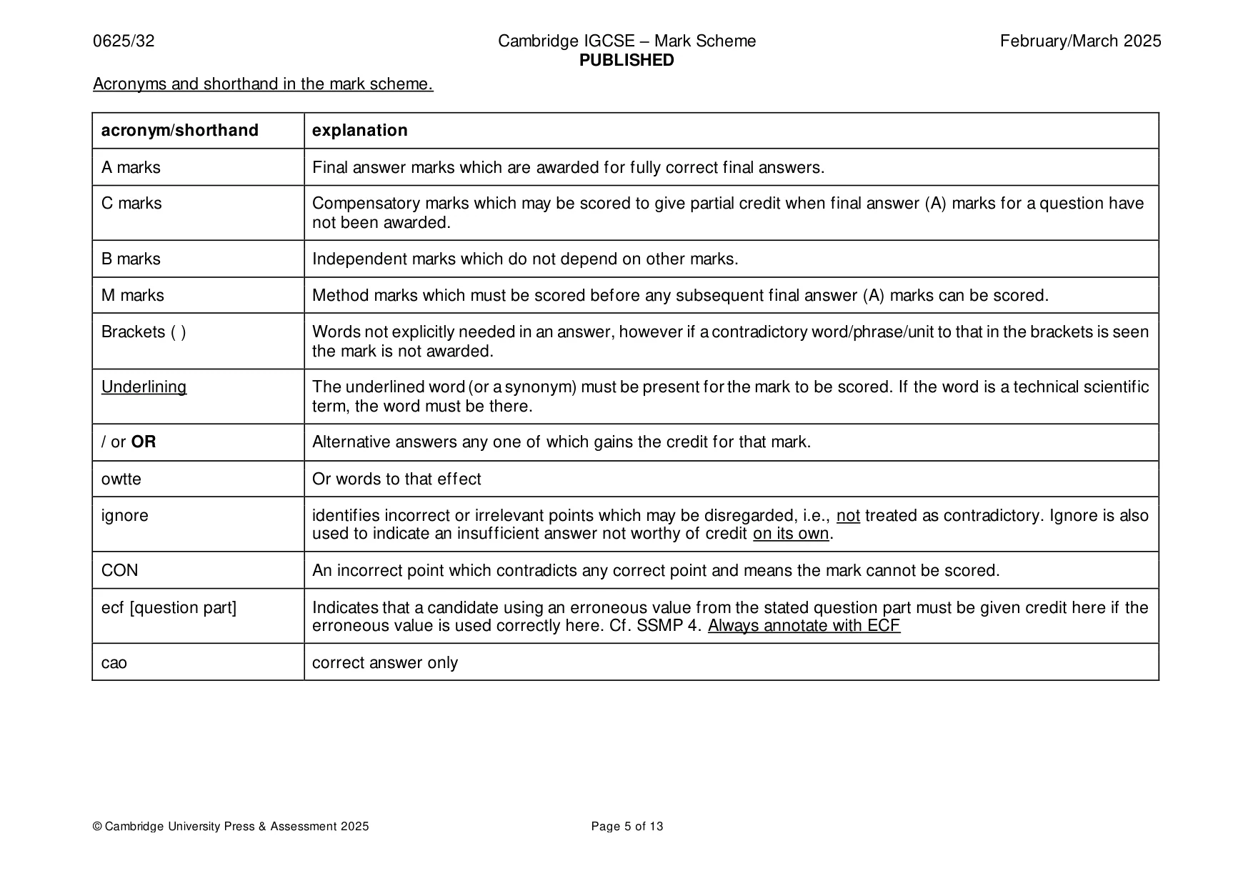 Mark scheme, page 5 of 13