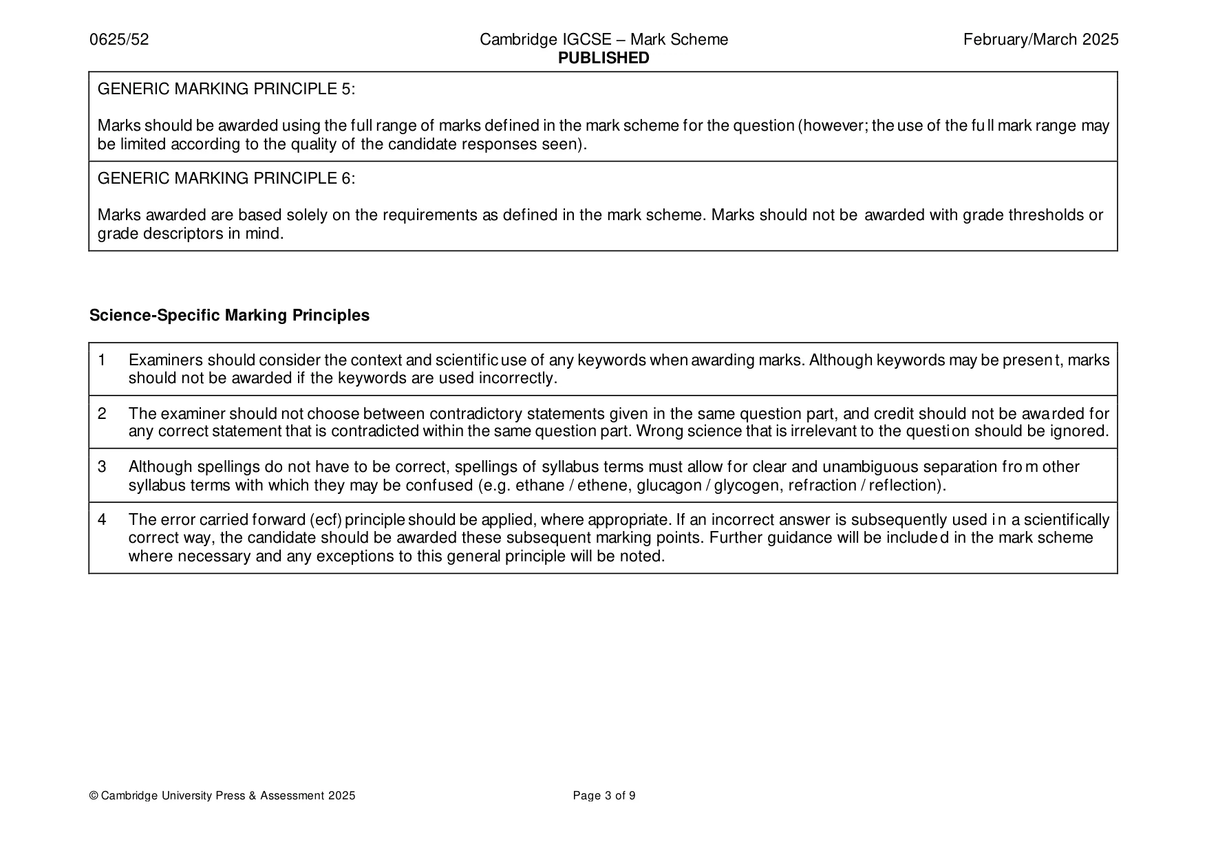 Mark scheme, page 3 of 9