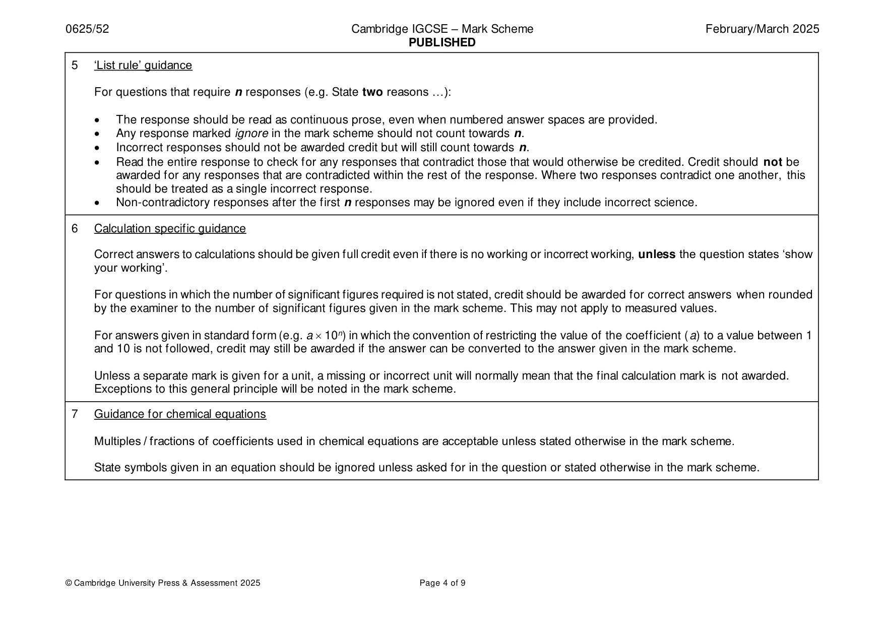 Mark scheme, page 4 of 9
