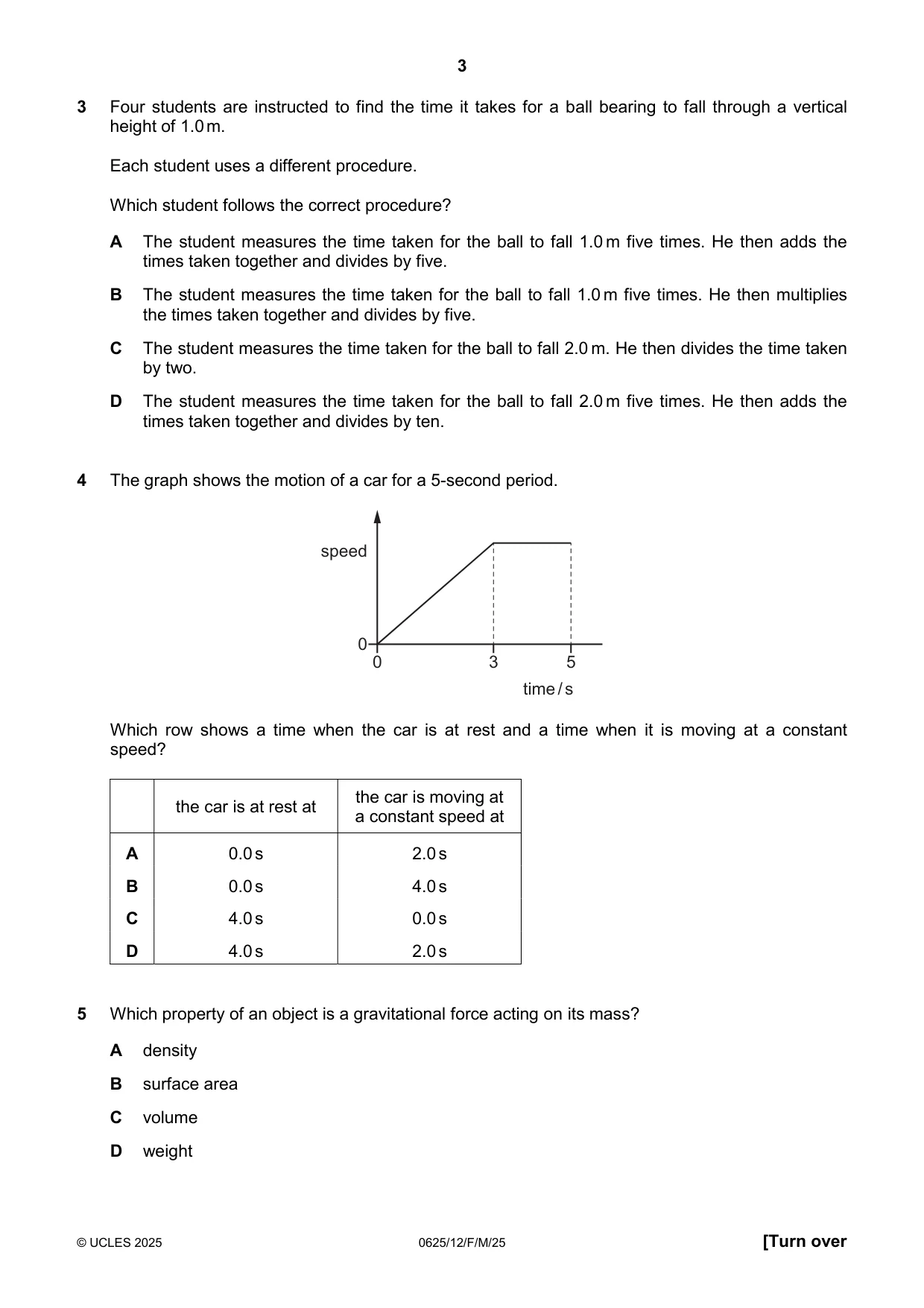 Cambridge IGCSE Physics 0625 2025 Feb/March Paper 1 · Variant 2 question paper, page 3 of 16