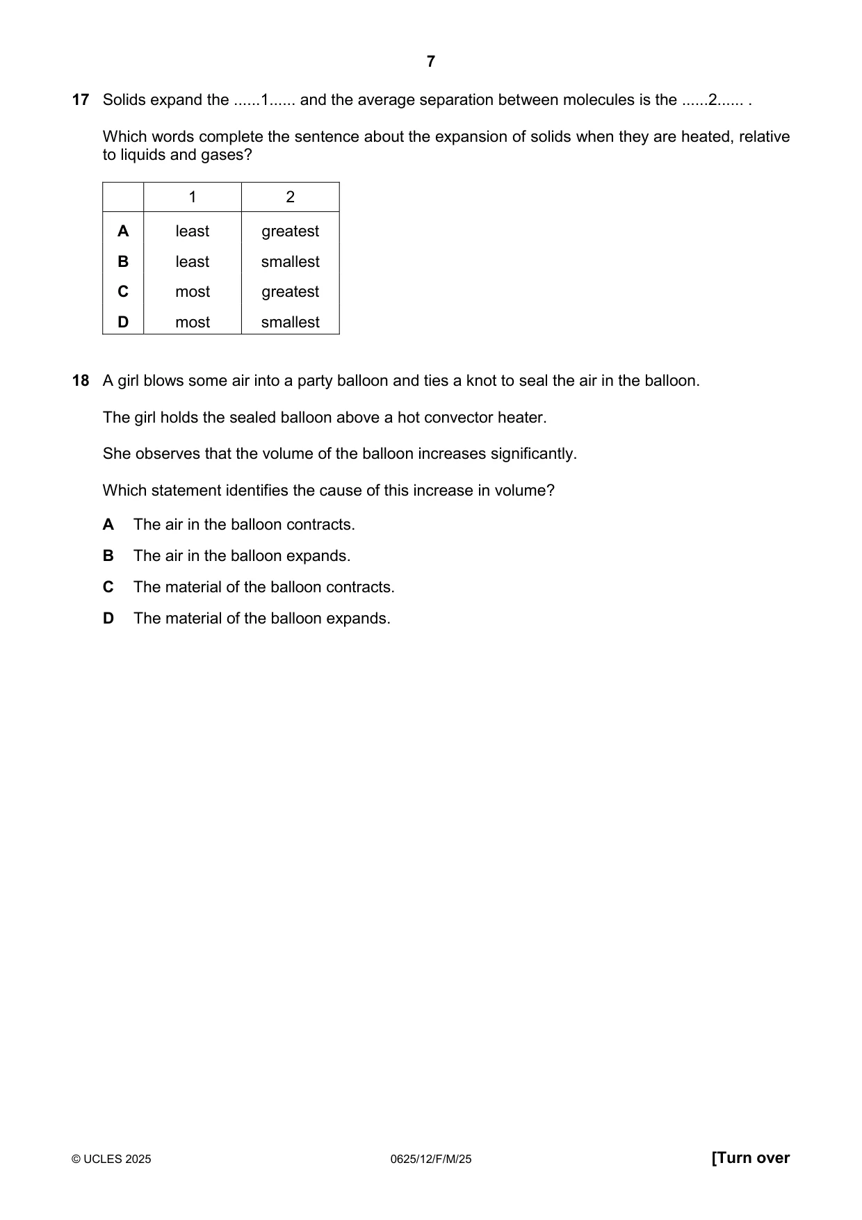 Cambridge IGCSE Physics 0625 2025 Feb/March Paper 1 · Variant 2 question paper, page 7 of 16