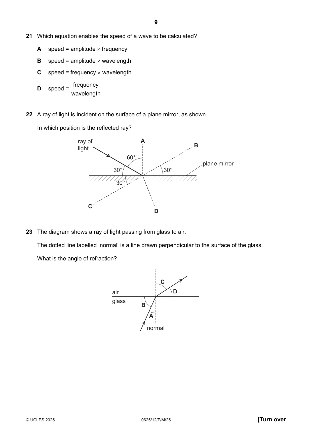 Cambridge IGCSE Physics 0625 2025 Feb/March Paper 1 · Variant 2 question paper, page 9 of 16