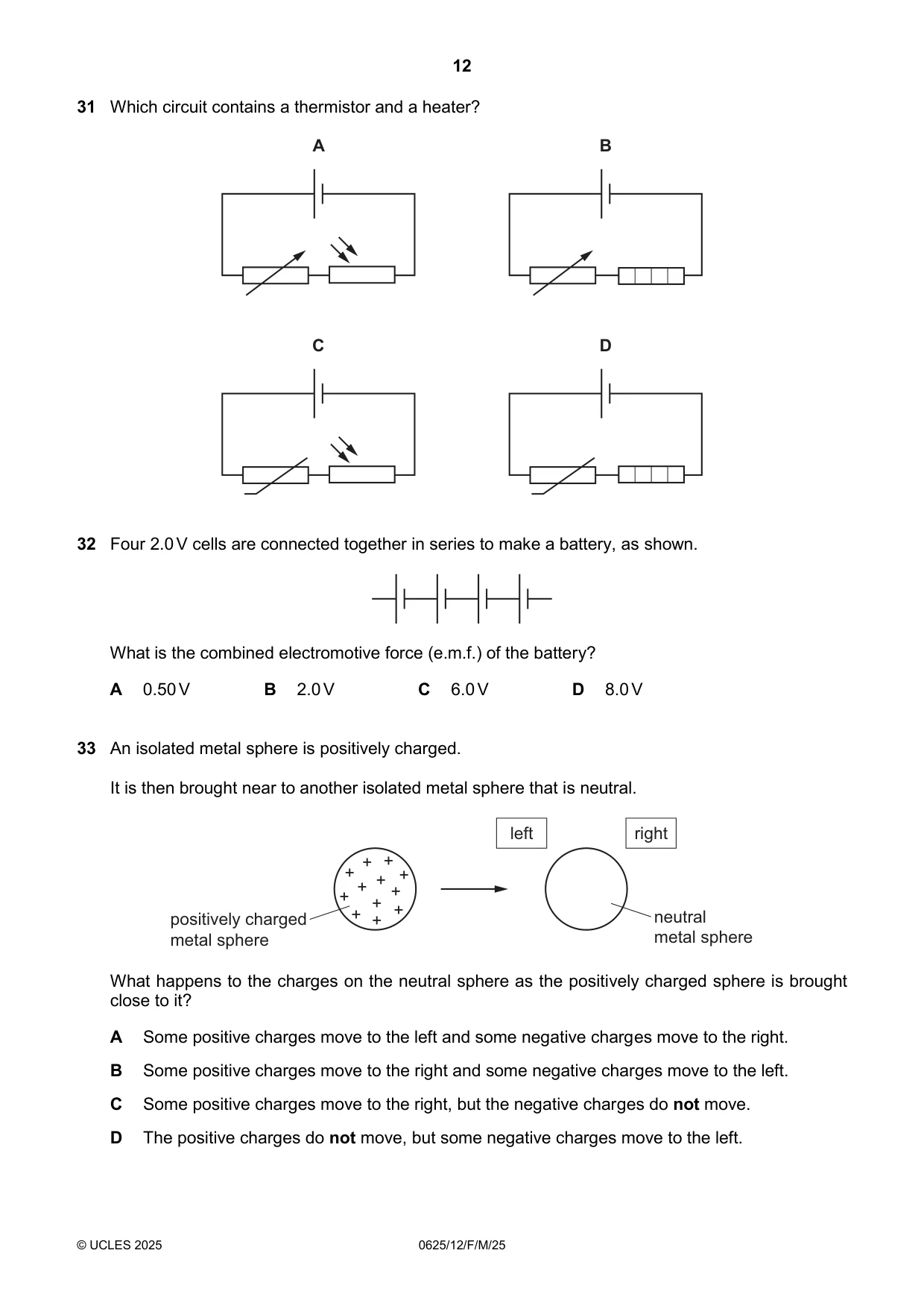 Cambridge IGCSE Physics 0625 2025 Feb/March Paper 1 · Variant 2 question paper, page 12 of 16