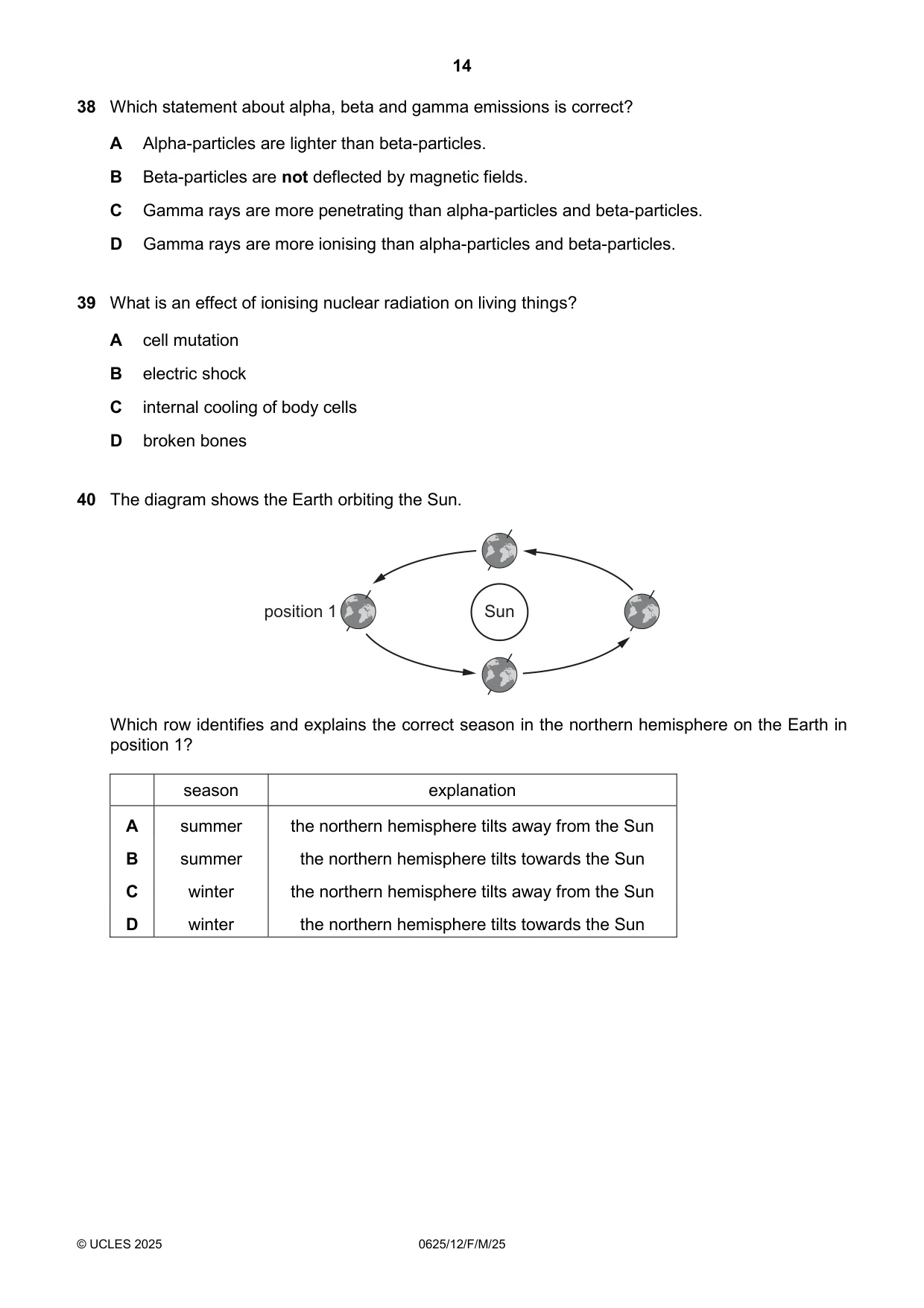 Cambridge IGCSE Physics 0625 2025 Feb/March Paper 1 · Variant 2 question paper, page 14 of 16