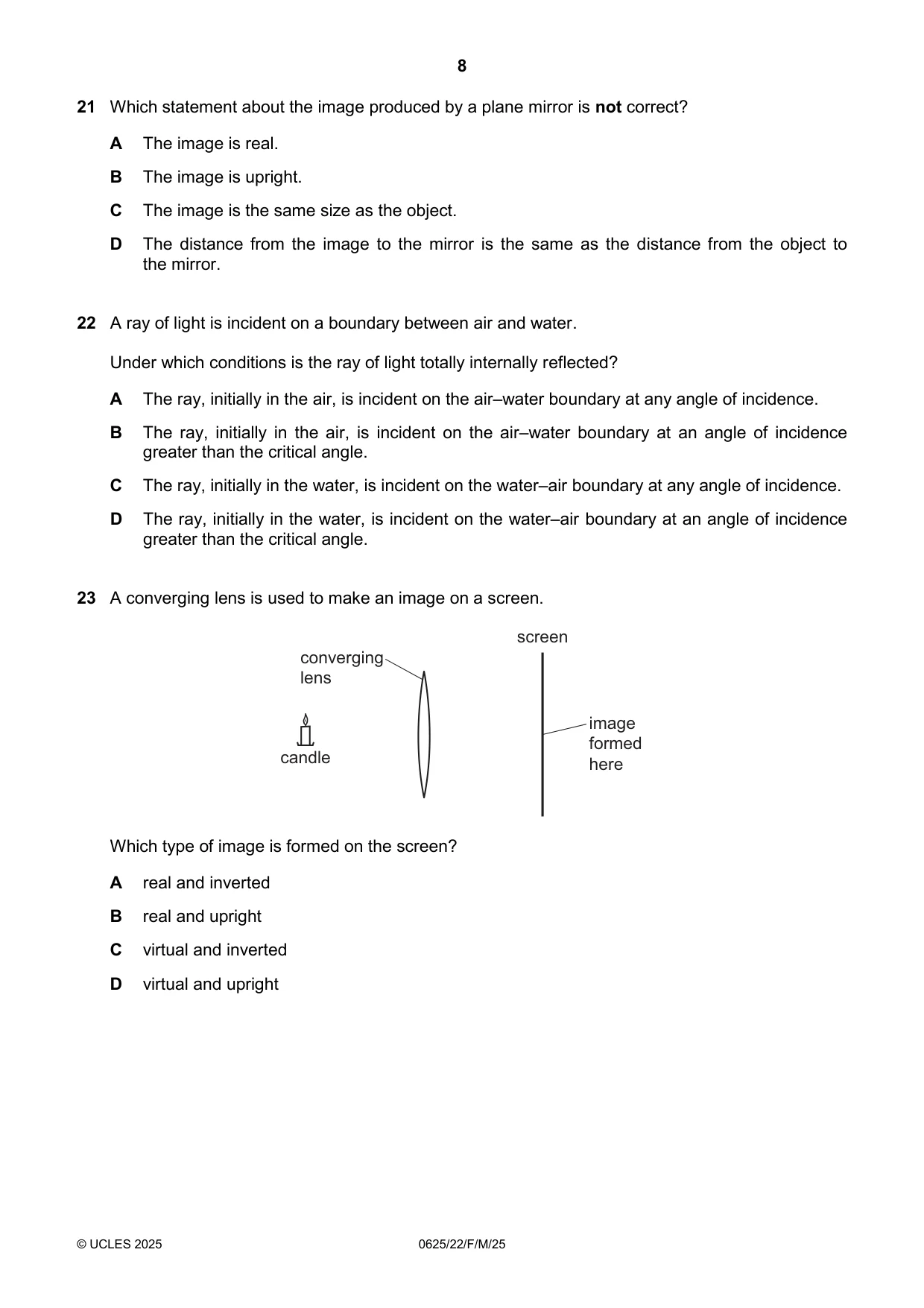 Cambridge IGCSE Physics 0625 2025 Feb/March Paper 2 · Variant 2 question paper, page 8 of 16
