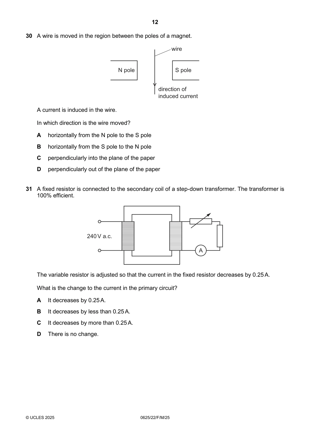 Cambridge IGCSE Physics 0625 2025 Feb/March Paper 2 · Variant 2 question paper, page 12 of 16