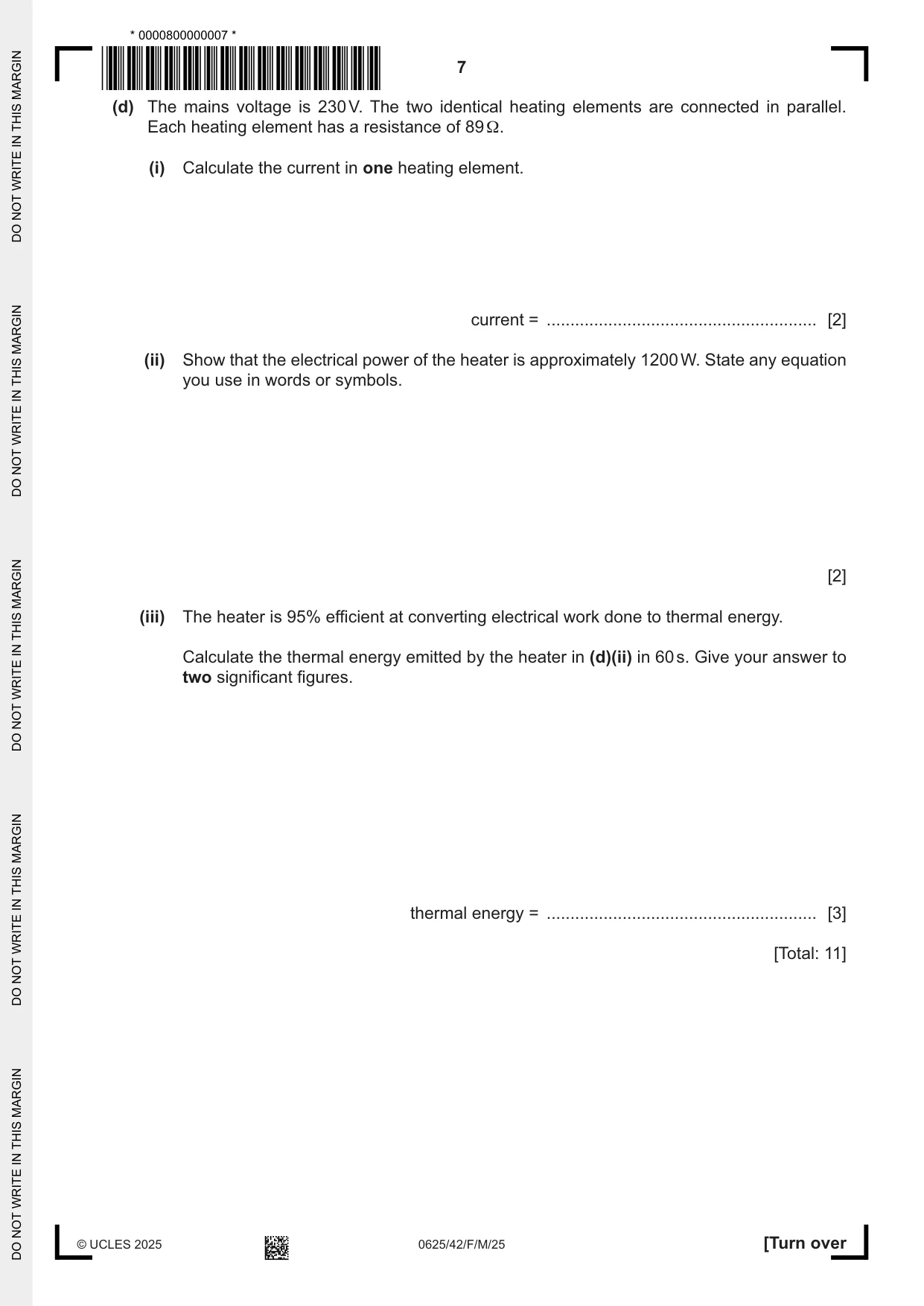Cambridge IGCSE Physics 0625 2025 Feb/March Paper 4 · Variant 2 question paper, page 7 of 20