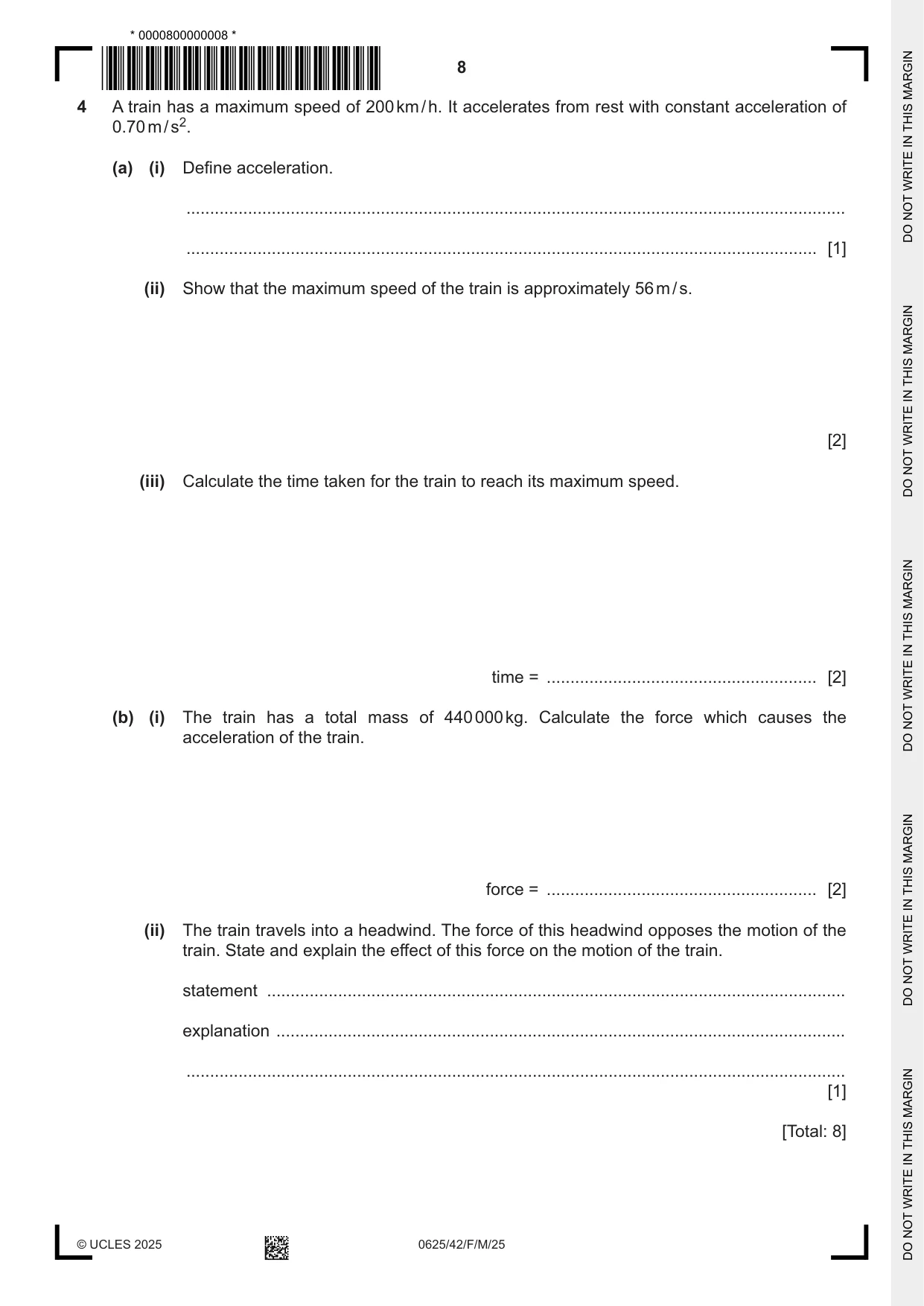Cambridge IGCSE Physics 0625 2025 Feb/March Paper 4 · Variant 2 question paper, page 8 of 20