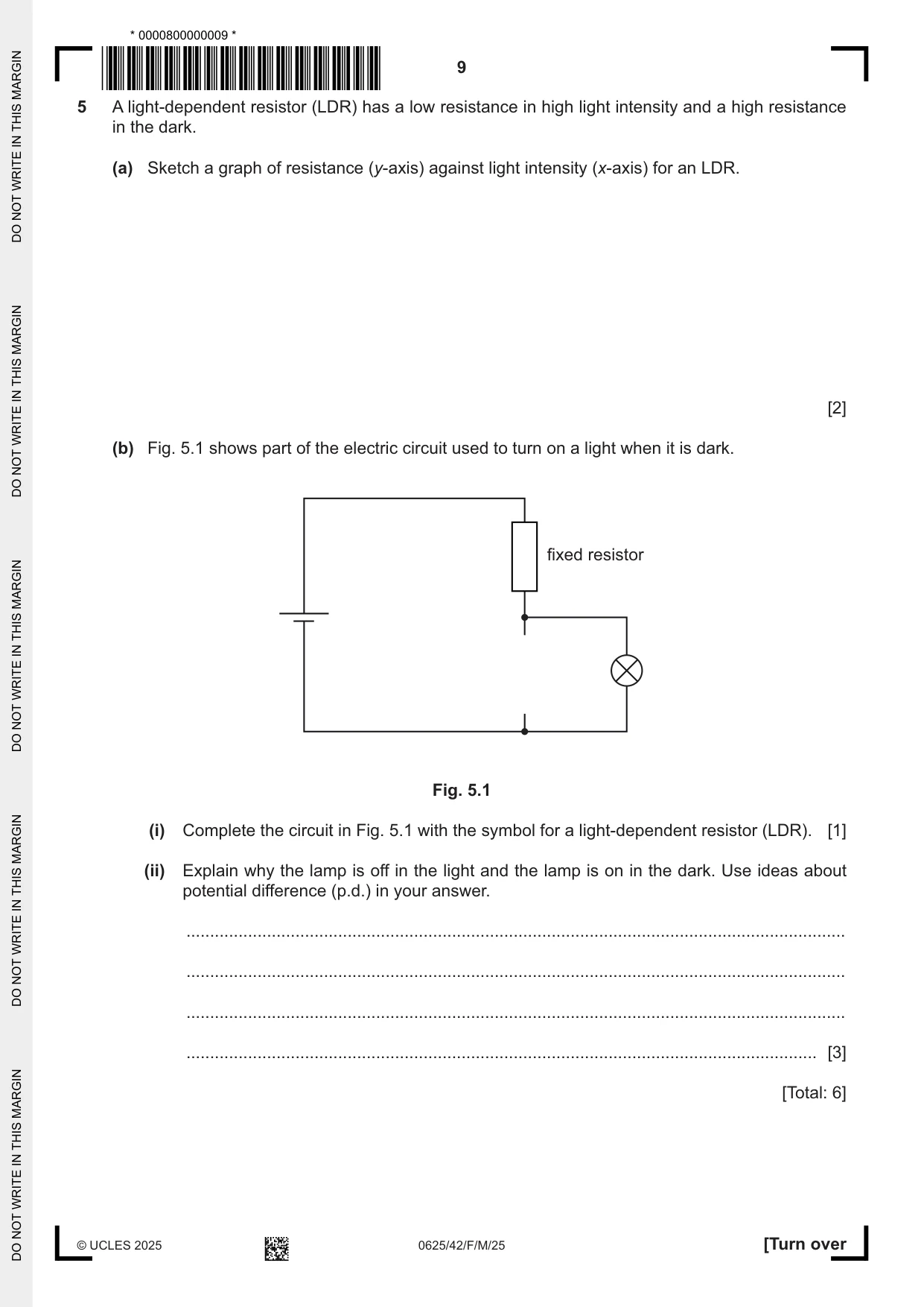 Cambridge IGCSE Physics 0625 2025 Feb/March Paper 4 · Variant 2 question paper, page 9 of 20