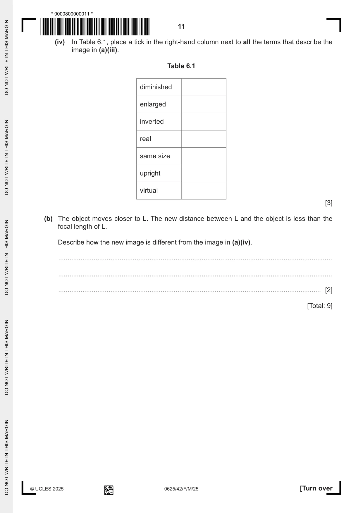 Cambridge IGCSE Physics 0625 2025 Feb/March Paper 4 · Variant 2 question paper, page 11 of 20