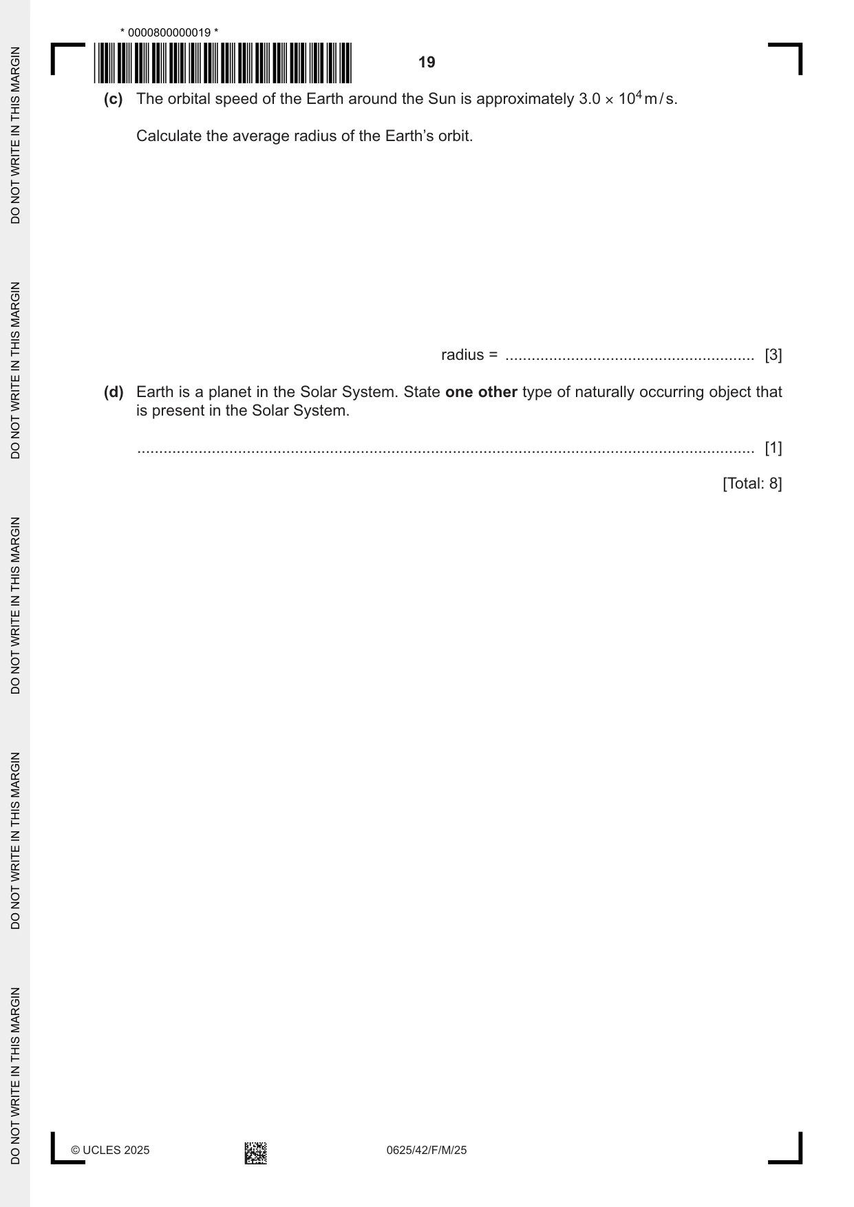 Cambridge IGCSE Physics 0625 2025 Feb/March Paper 4 · Variant 2 question paper, page 19 of 20