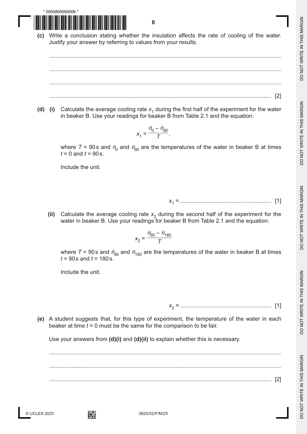 Cambridge IGCSE Physics 0625 2025 Feb/March Paper 5 · Variant 2 question paper, page 6 of 12