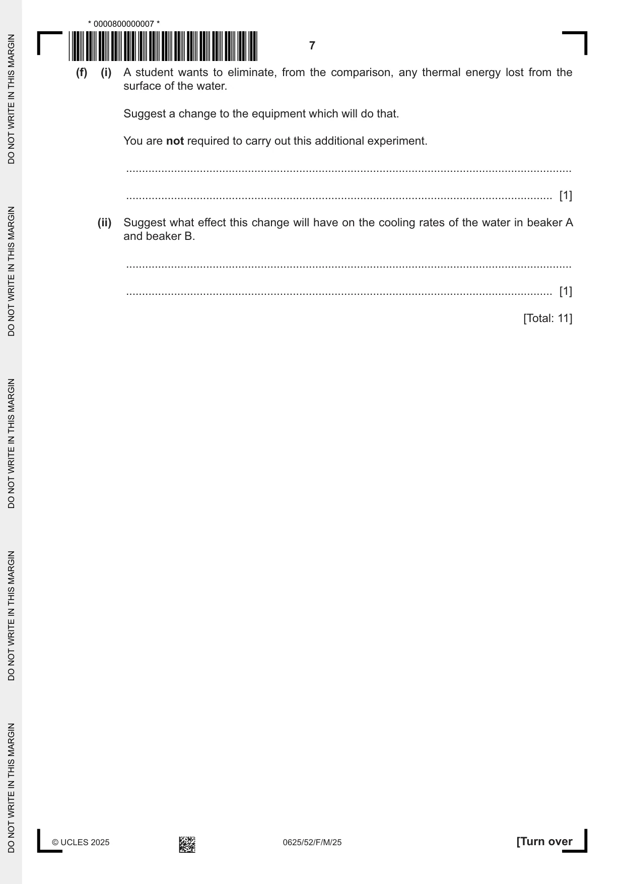 Cambridge IGCSE Physics 0625 2025 Feb/March Paper 5 · Variant 2 question paper, page 7 of 12