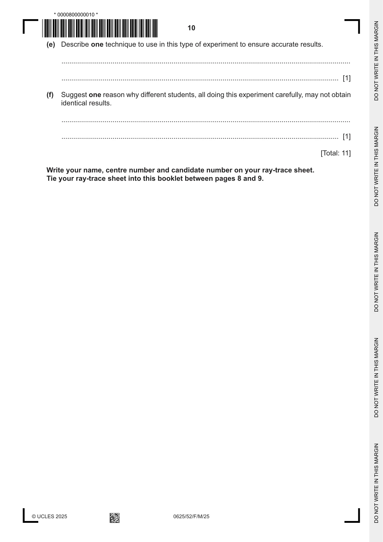 Cambridge IGCSE Physics 0625 2025 Feb/March Paper 5 · Variant 2 question paper, page 10 of 12