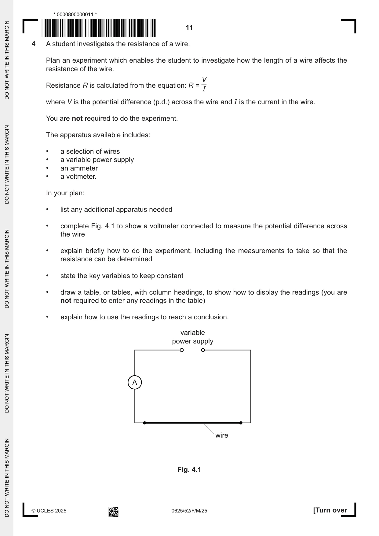 Cambridge IGCSE Physics 0625 2025 Feb/March Paper 5 · Variant 2 question paper, page 11 of 12