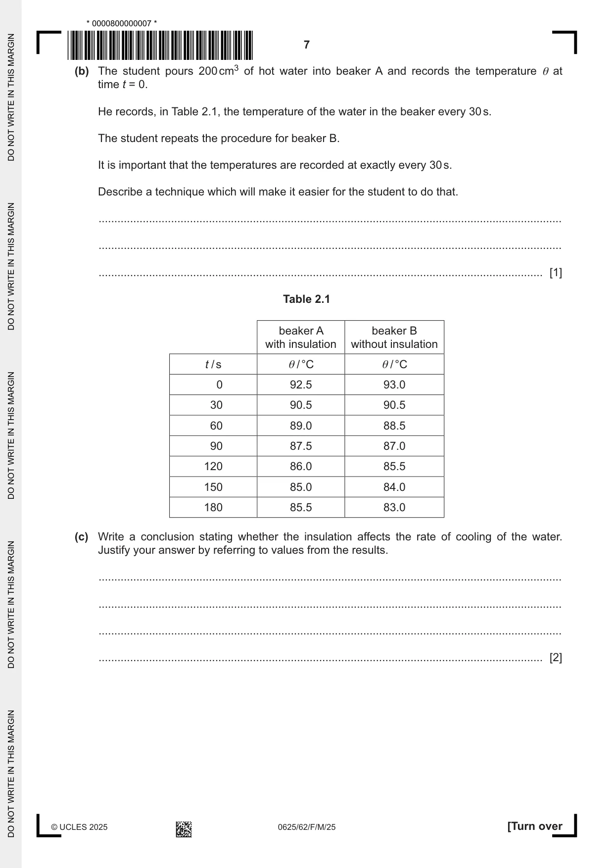 Cambridge IGCSE Physics 0625 2025 Feb/March Paper 6 · Variant 2 question paper, page 7 of 16