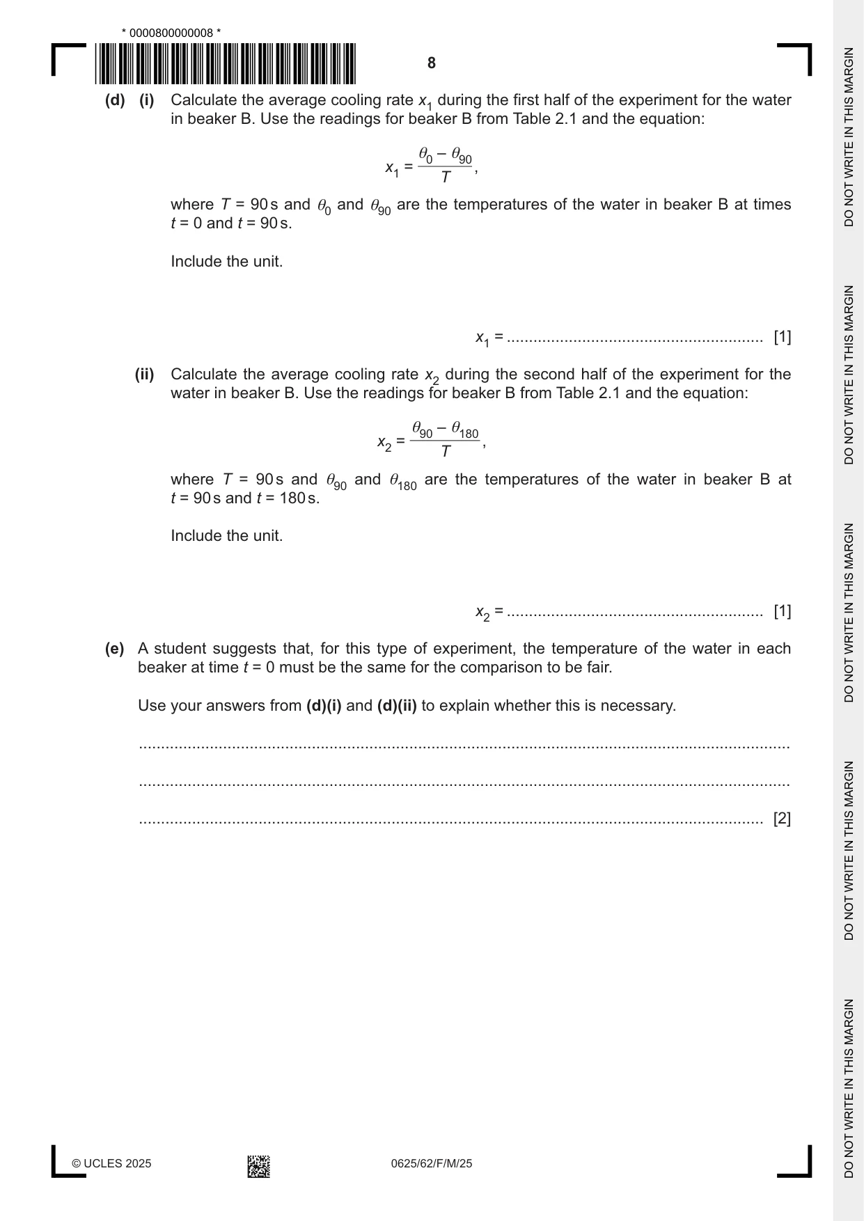 Cambridge IGCSE Physics 0625 2025 Feb/March Paper 6 · Variant 2 question paper, page 8 of 16