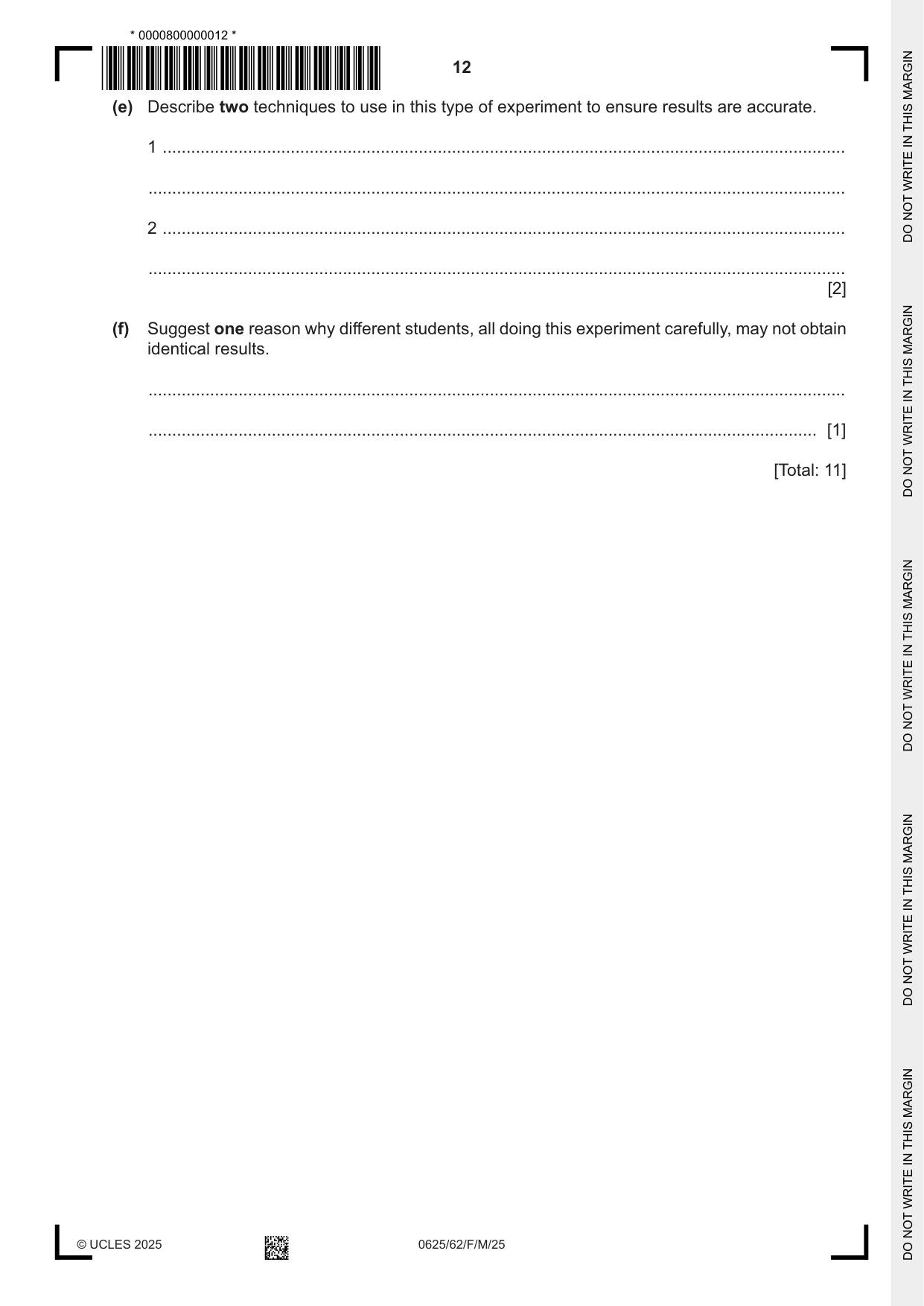 Cambridge IGCSE Physics 0625 2025 Feb/March Paper 6 · Variant 2 question paper, page 12 of 16