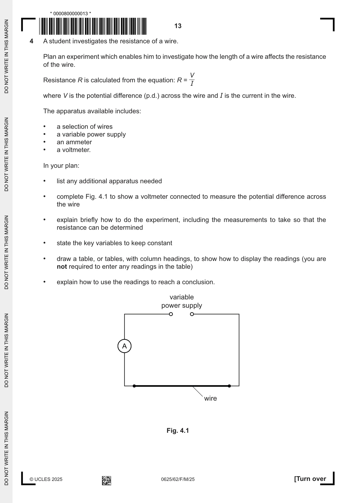 Cambridge IGCSE Physics 0625 2025 Feb/March Paper 6 · Variant 2 question paper, page 13 of 16
