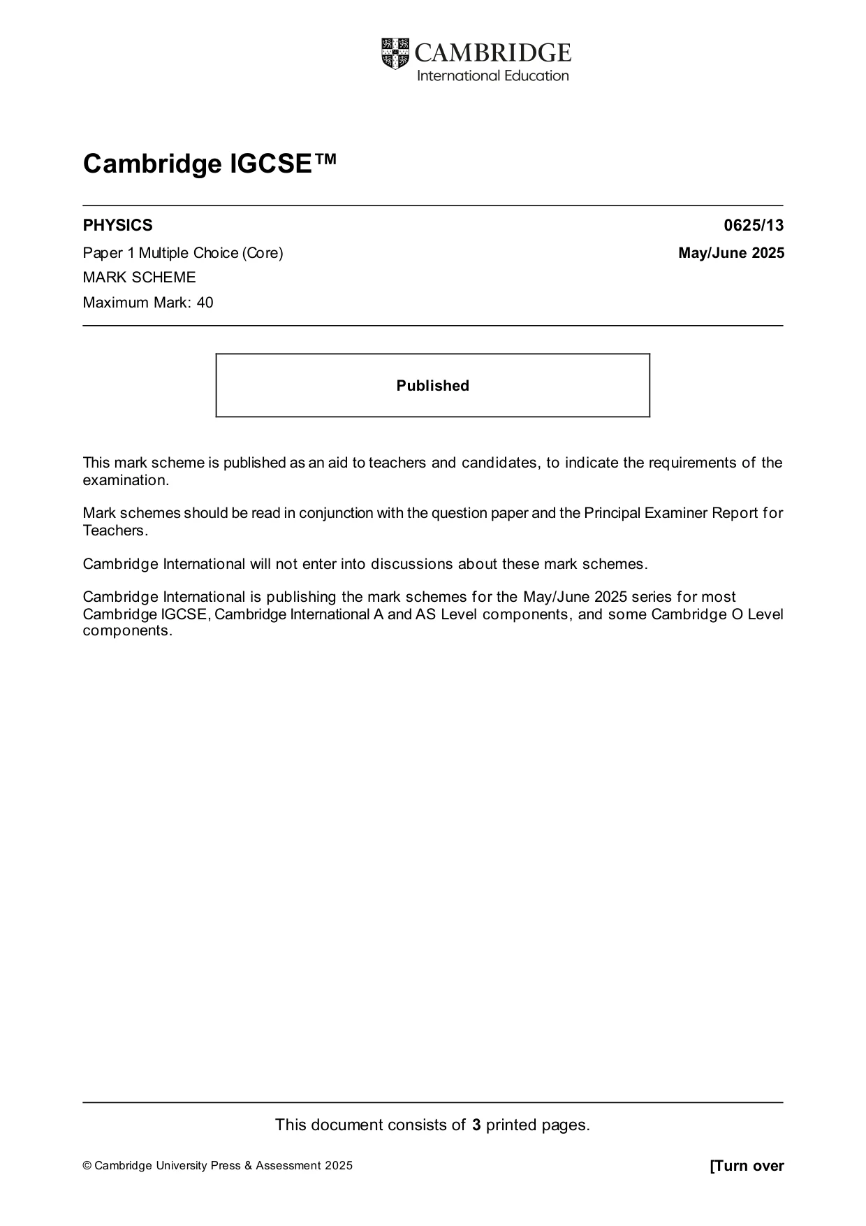 Mark scheme, page 1 of 3