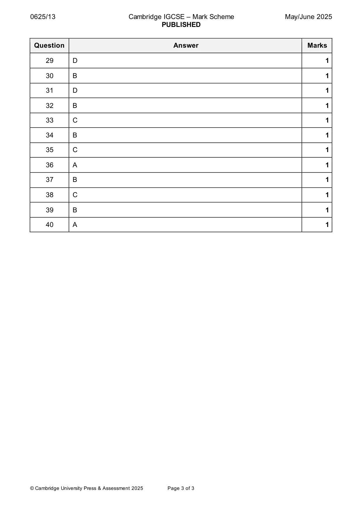 Mark scheme, page 3 of 3