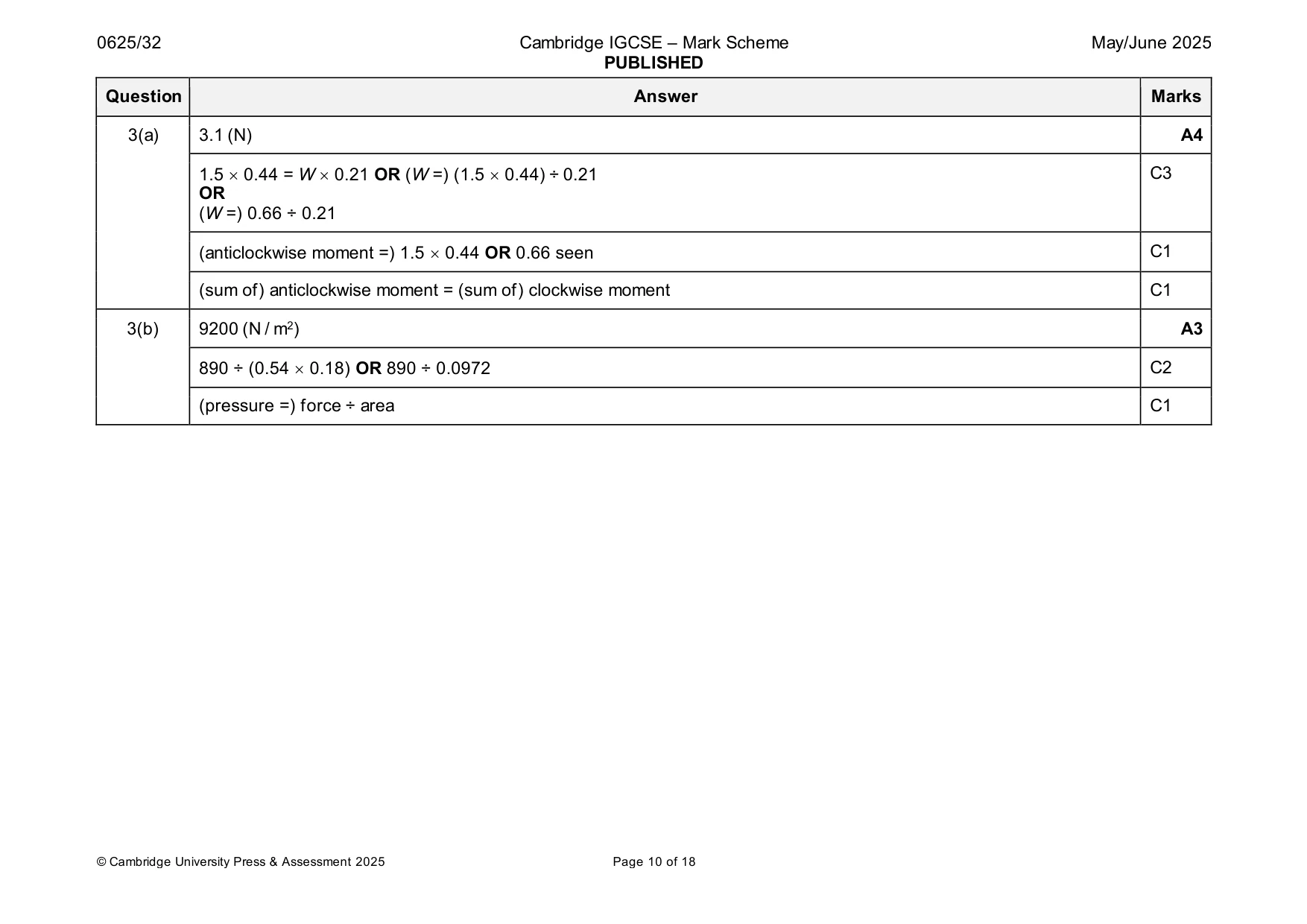 Mark scheme, page 10 of 18