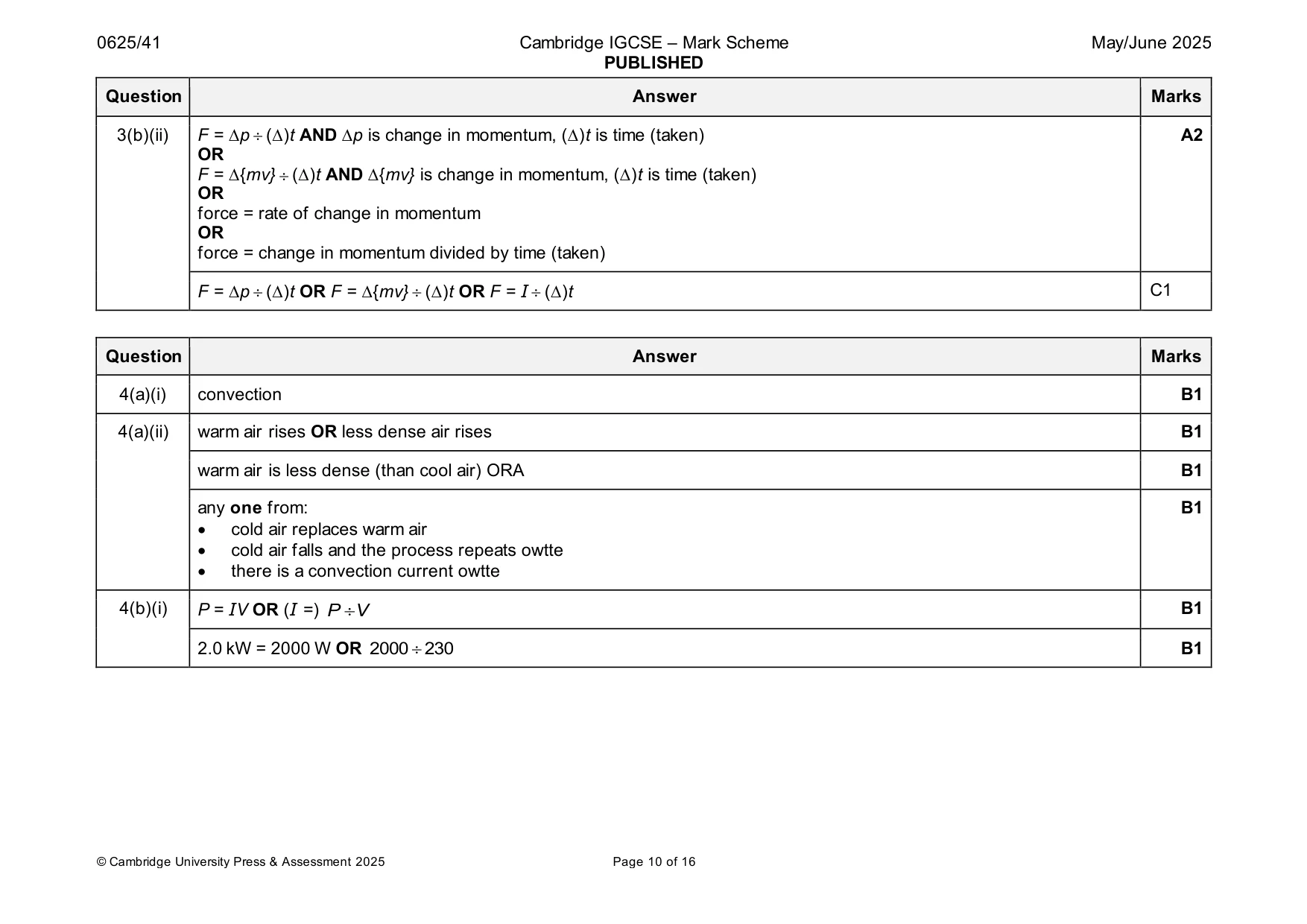 Mark scheme, page 10 of 16