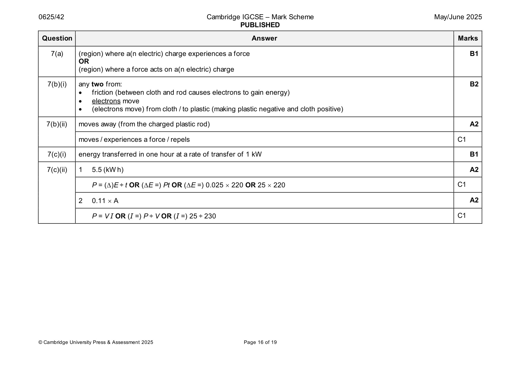 Mark scheme, page 16 of 19