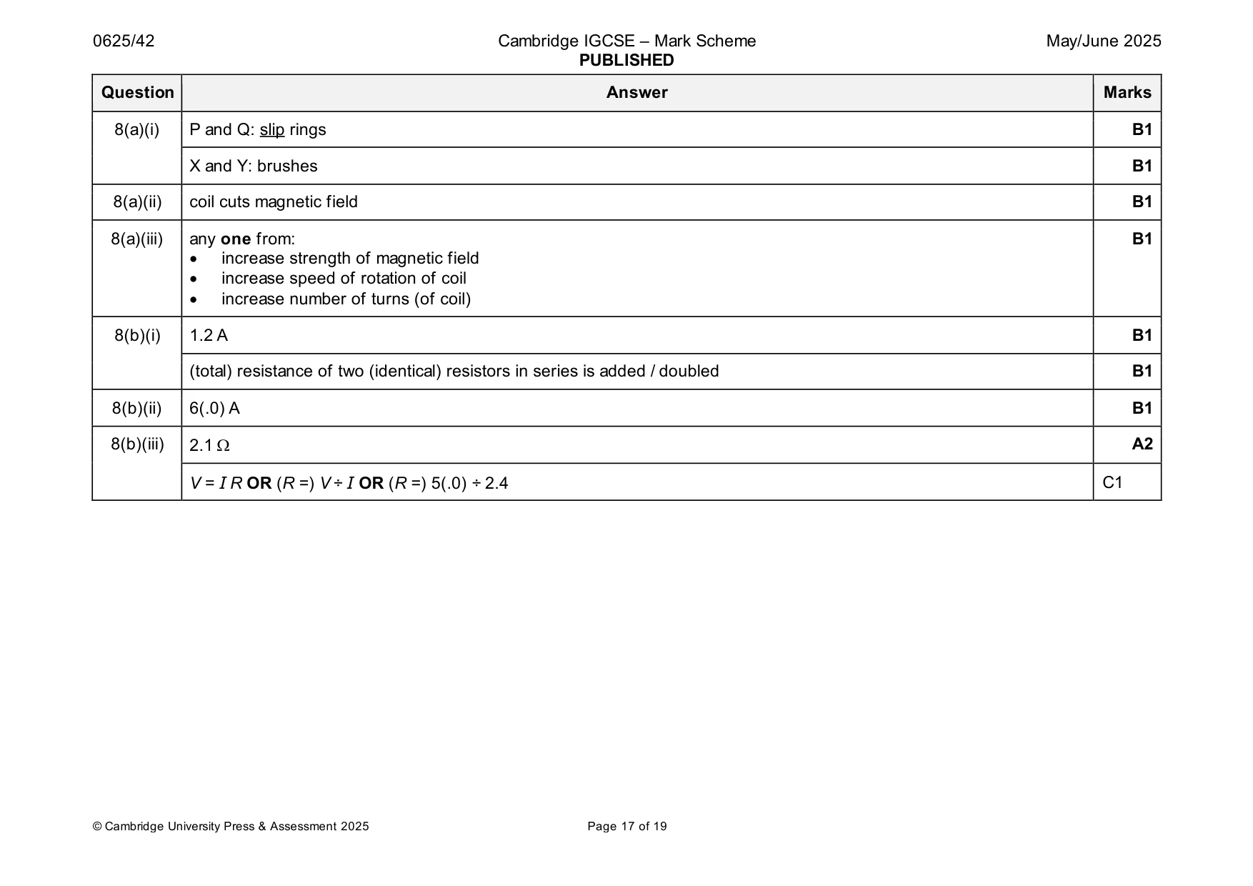 Mark scheme, page 17 of 19