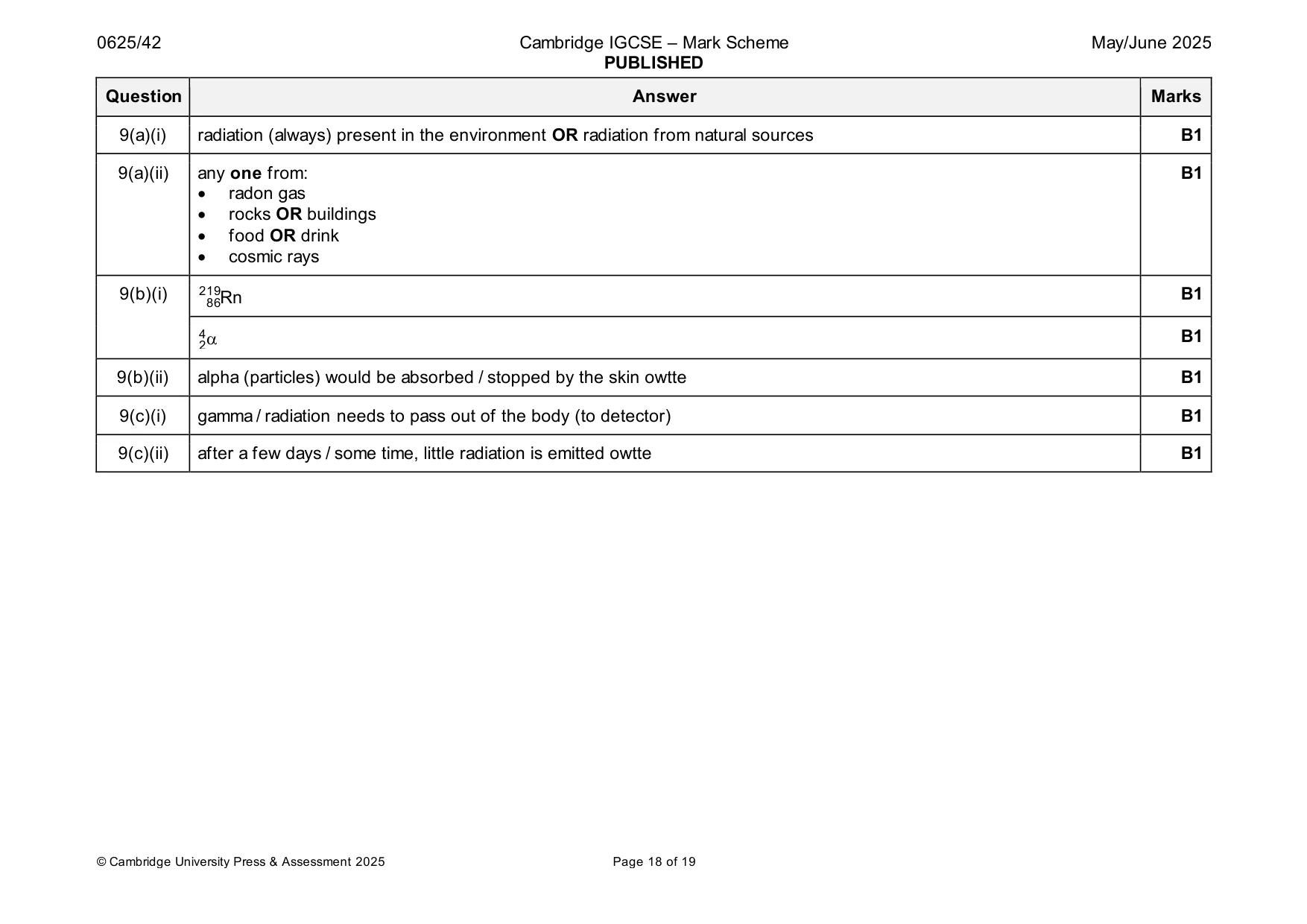 Mark scheme, page 18 of 19