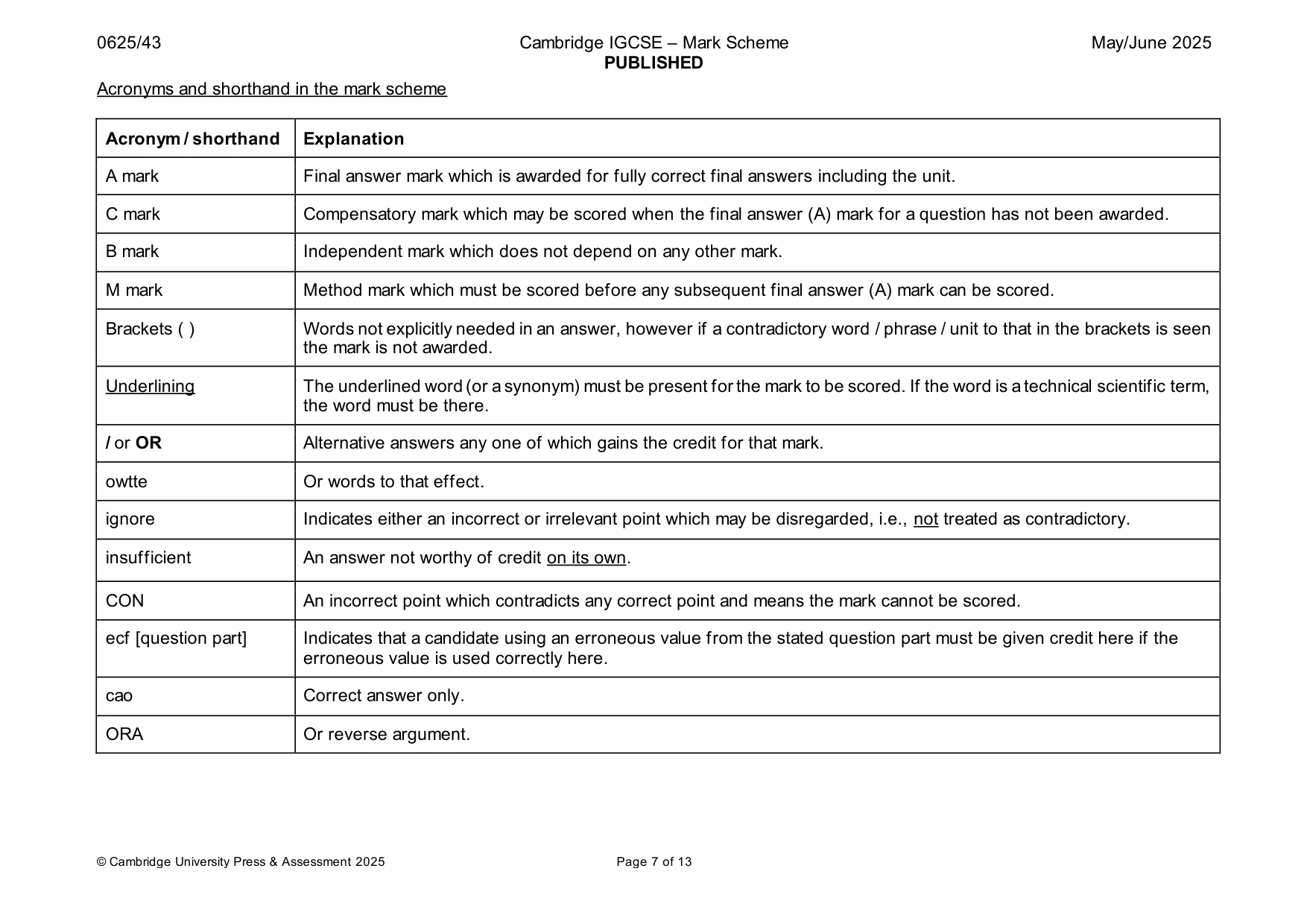 Mark scheme, page 7 of 13