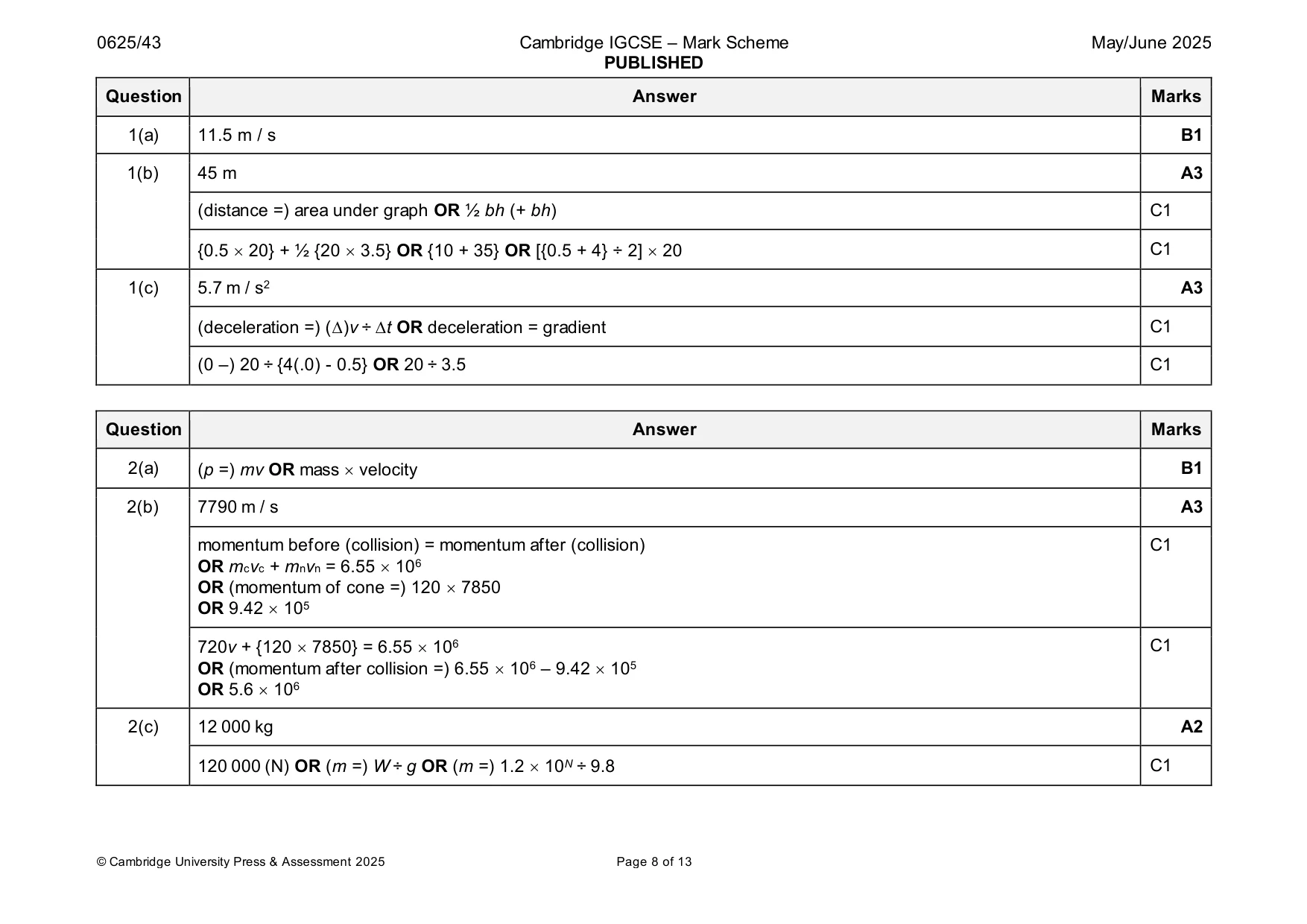 Mark scheme, page 8 of 13