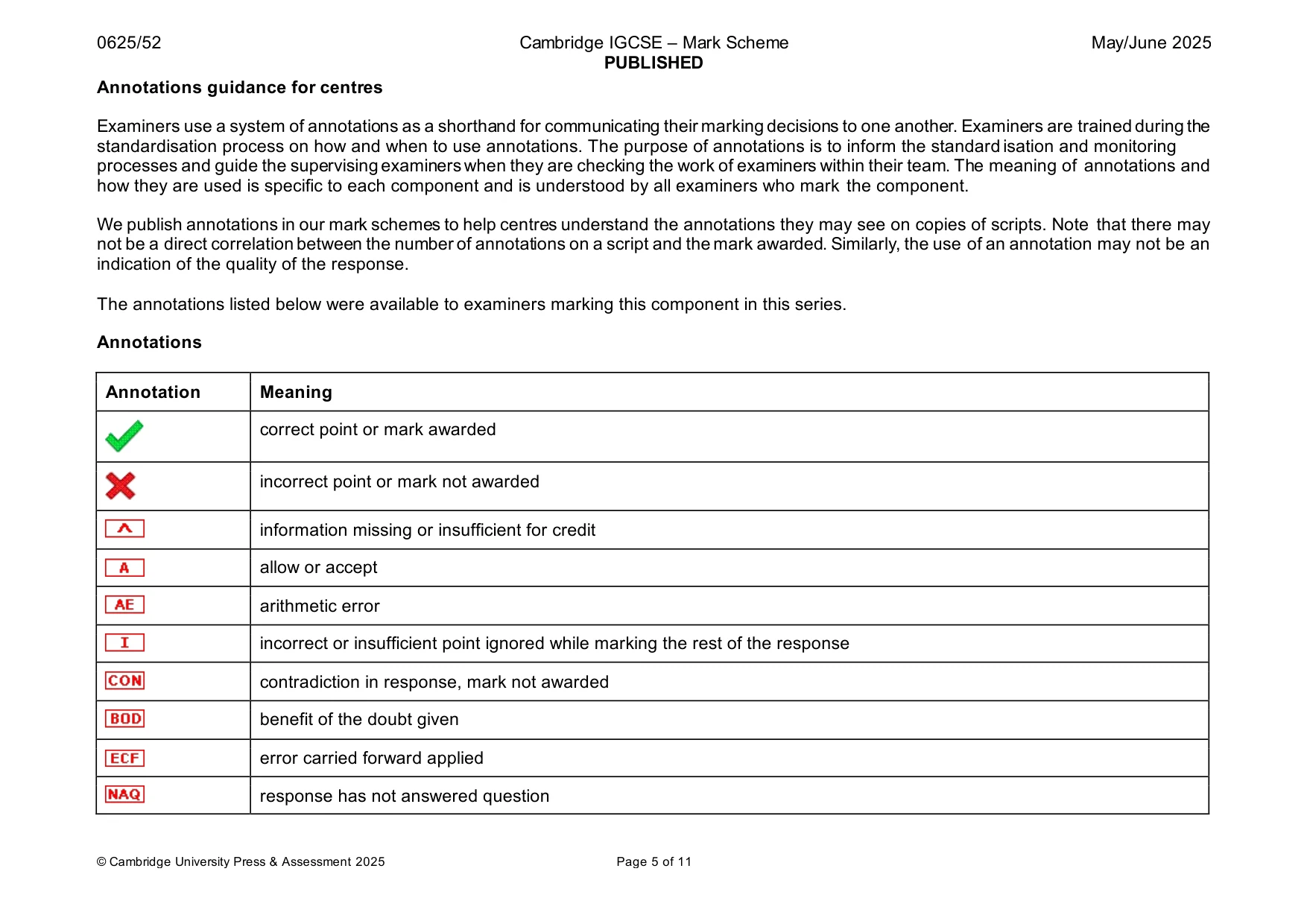 Mark scheme, page 5 of 11