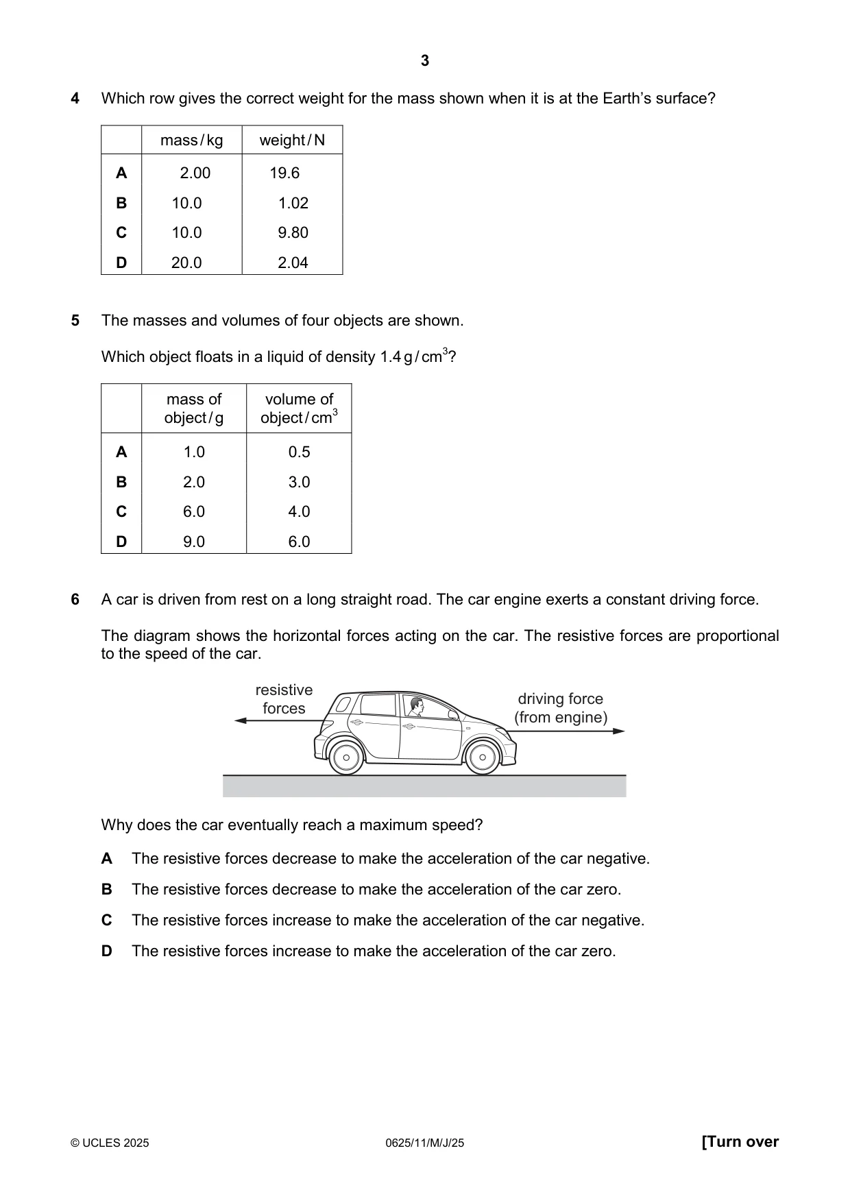 Cambridge IGCSE Physics 0625 2025 May/June Paper 1 · Variant 1 question paper, page 3 of 16