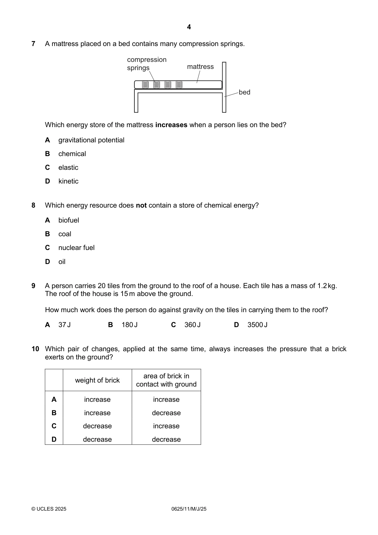 Cambridge IGCSE Physics 0625 2025 May/June Paper 1 · Variant 1 question paper, page 4 of 16