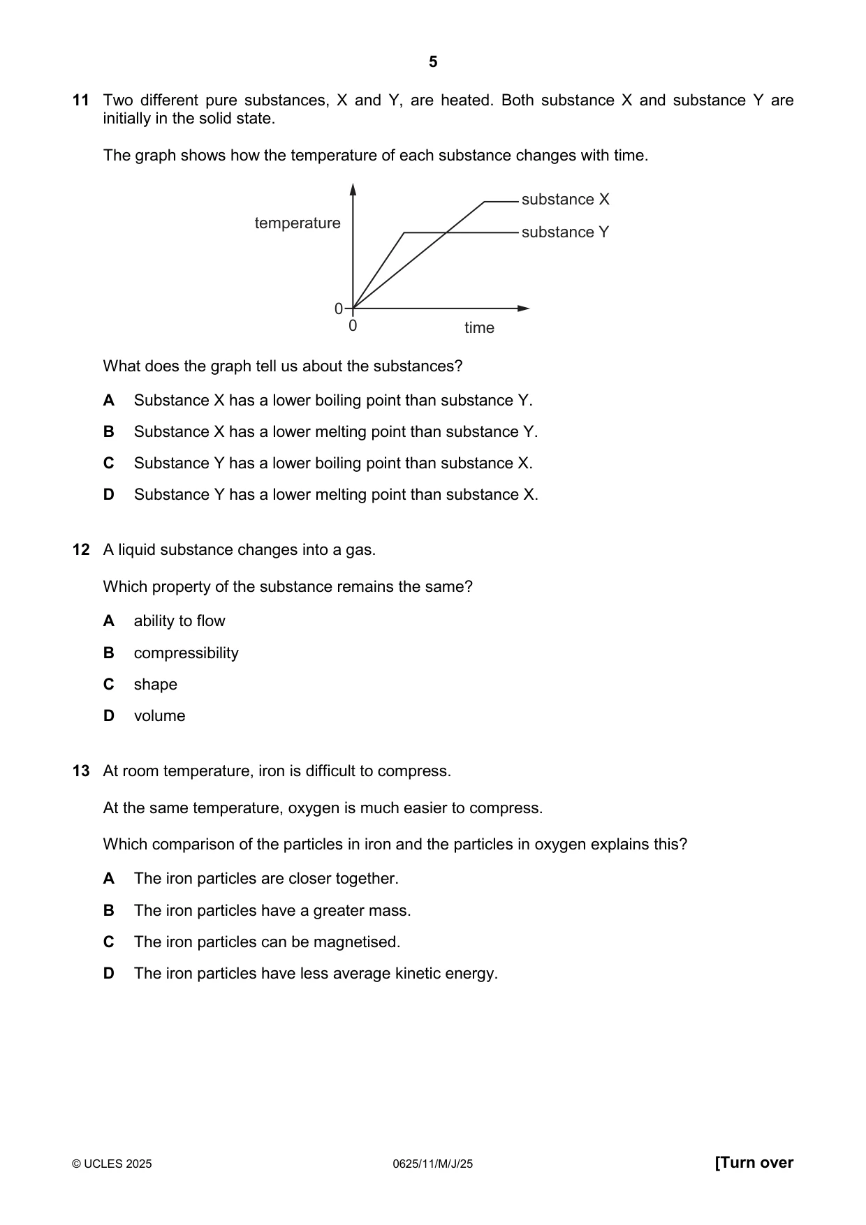 Cambridge IGCSE Physics 0625 2025 May/June Paper 1 · Variant 1 question paper, page 5 of 16