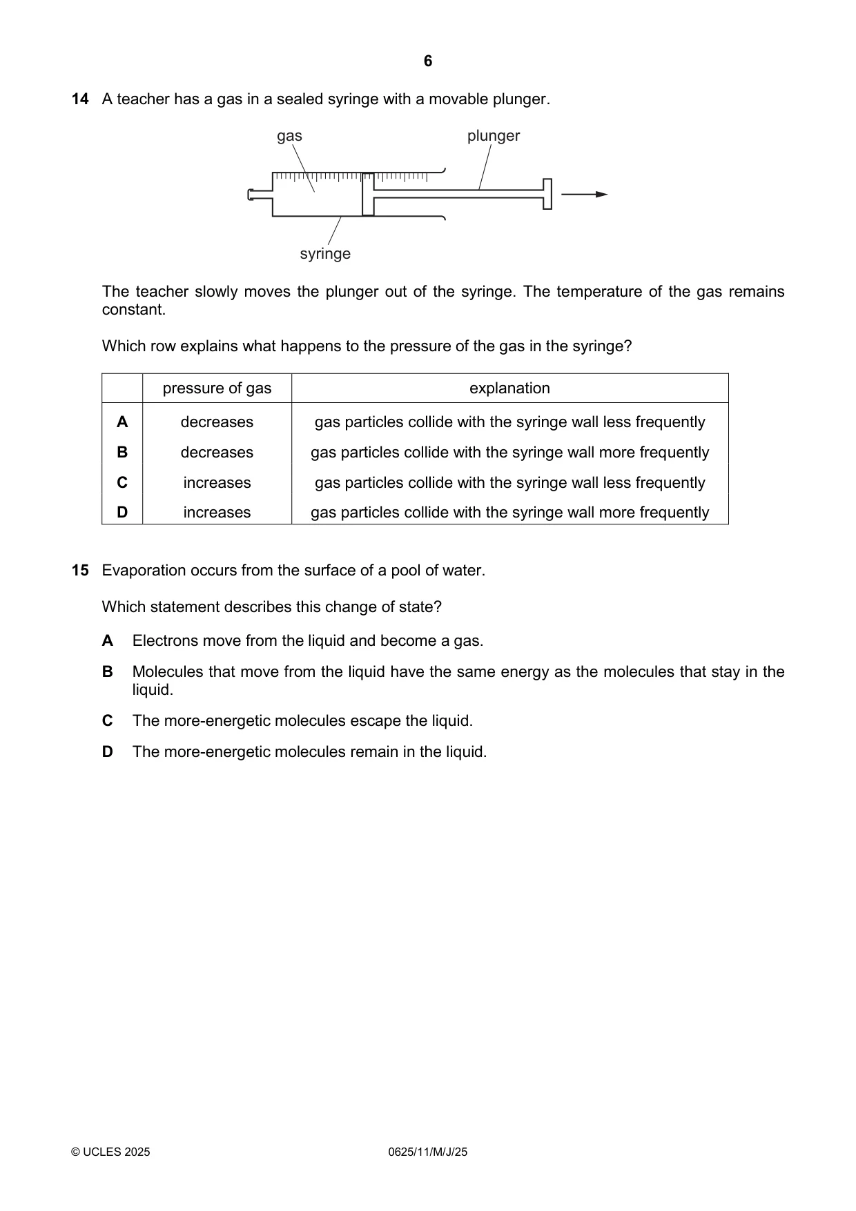 Cambridge IGCSE Physics 0625 2025 May/June Paper 1 · Variant 1 question paper, page 6 of 16