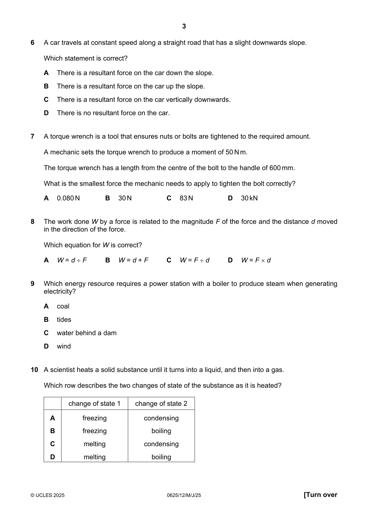 Cambridge IGCSE Physics 0625 2025 May/June Paper 1 · Variant 2 question paper, page 3 of 16