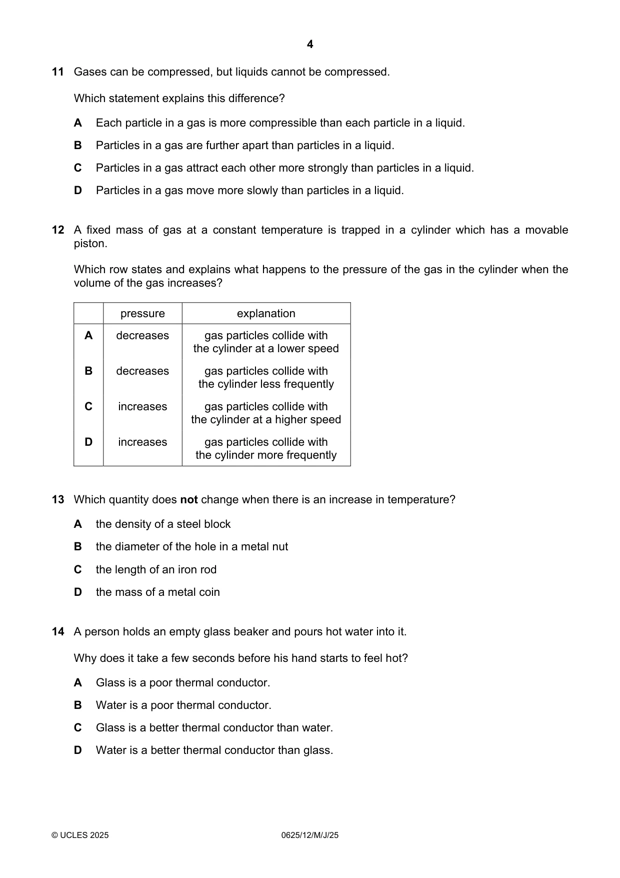 Cambridge IGCSE Physics 0625 2025 May/June Paper 1 · Variant 2 question paper, page 4 of 16