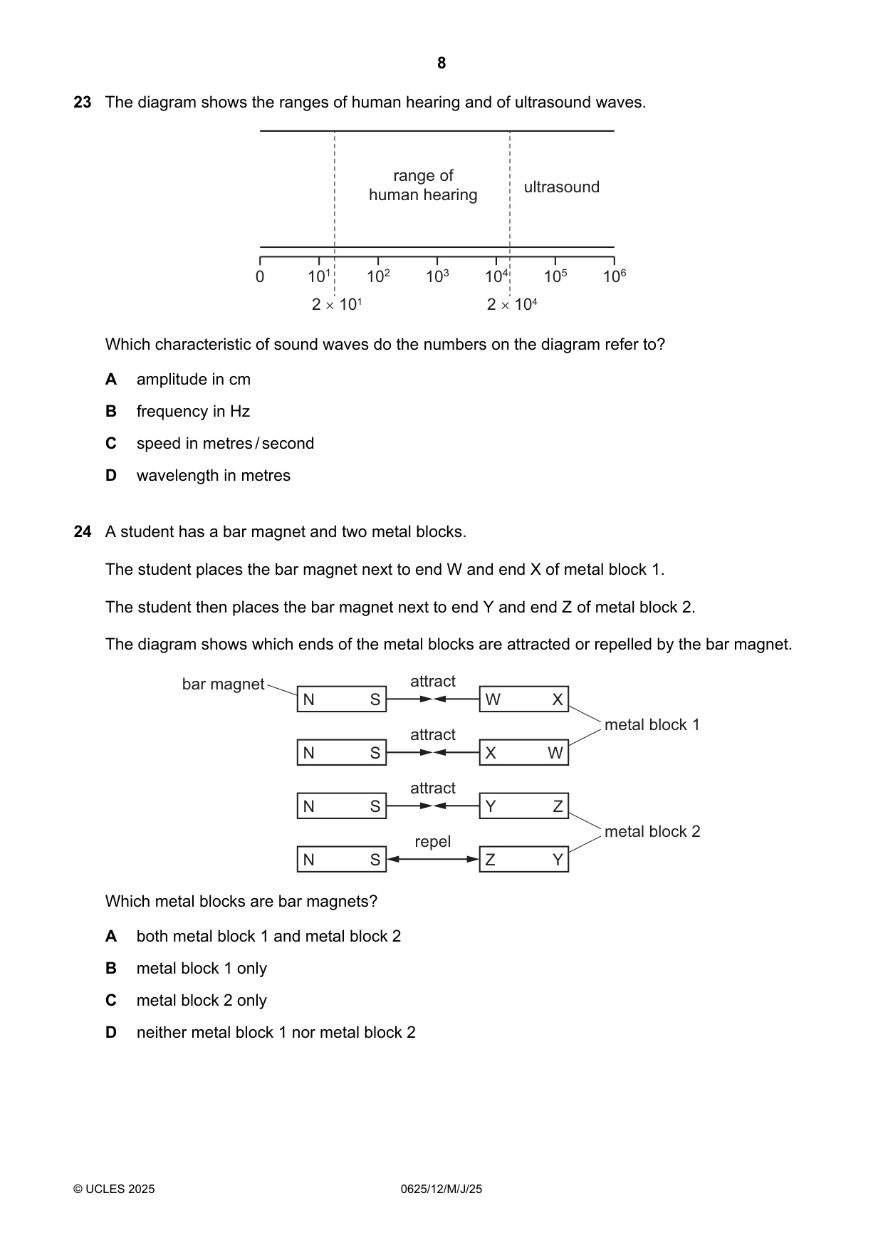 Cambridge IGCSE Physics 0625 2025 May/June Paper 1 · Variant 2 question paper, page 8 of 16
