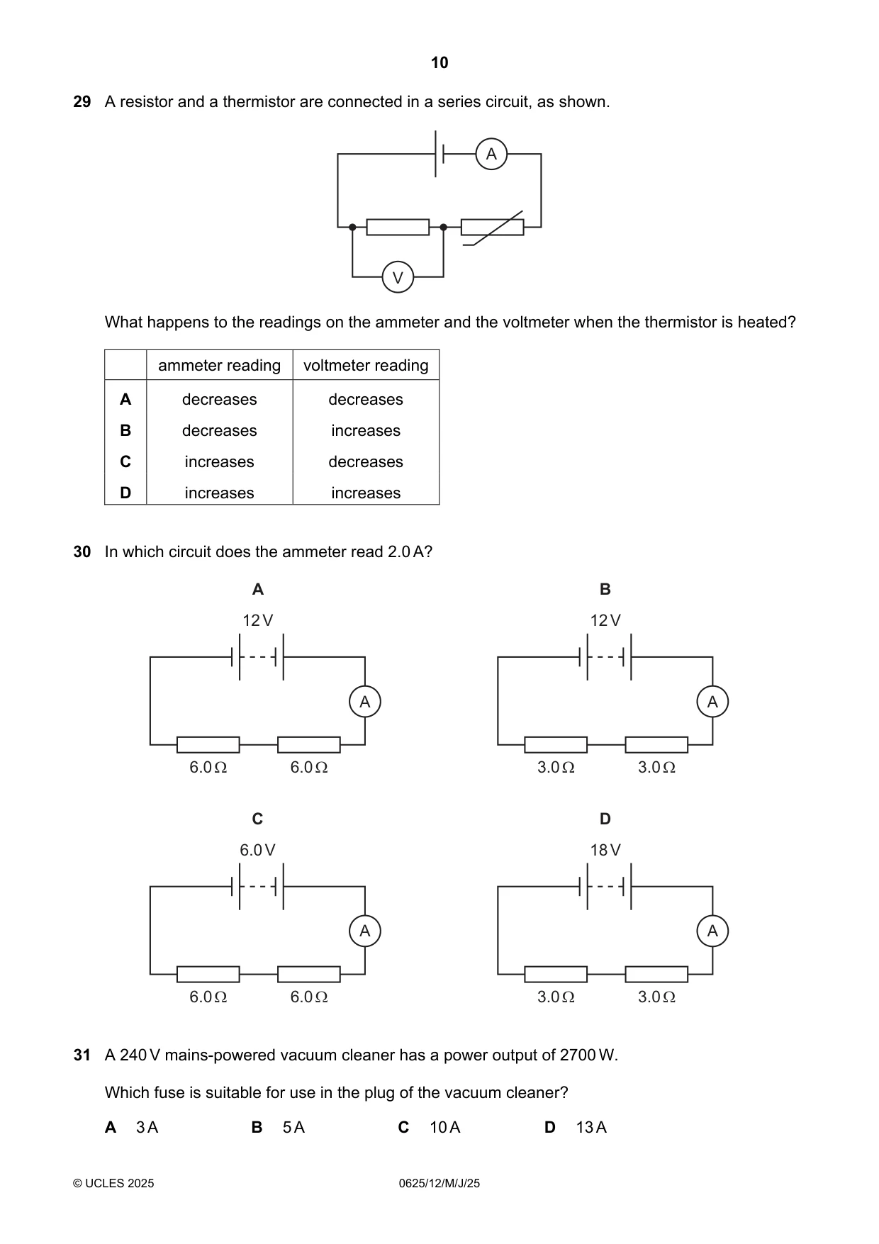 Cambridge IGCSE Physics 0625 2025 May/June Paper 1 · Variant 2 question paper, page 10 of 16