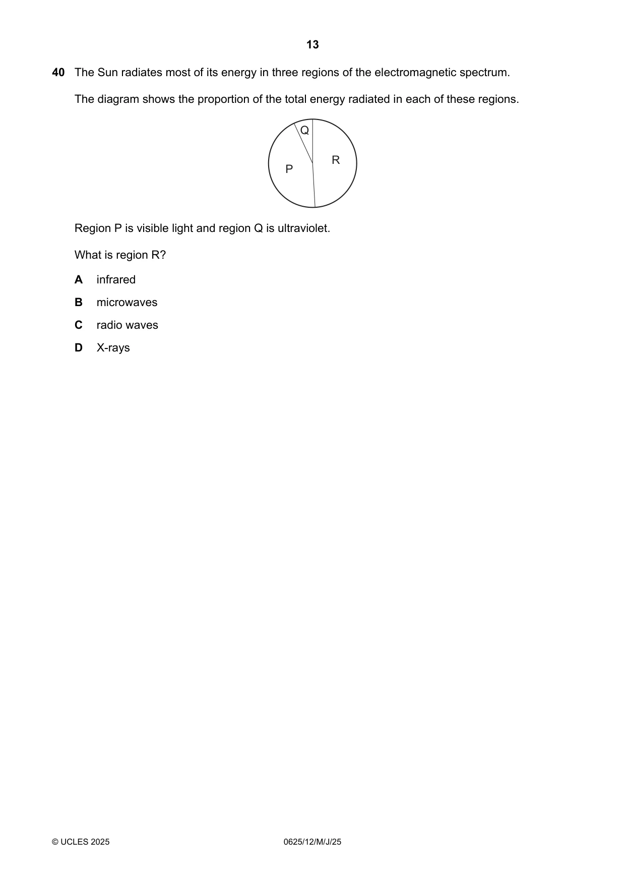 Cambridge IGCSE Physics 0625 2025 May/June Paper 1 · Variant 2 question paper, page 13 of 16