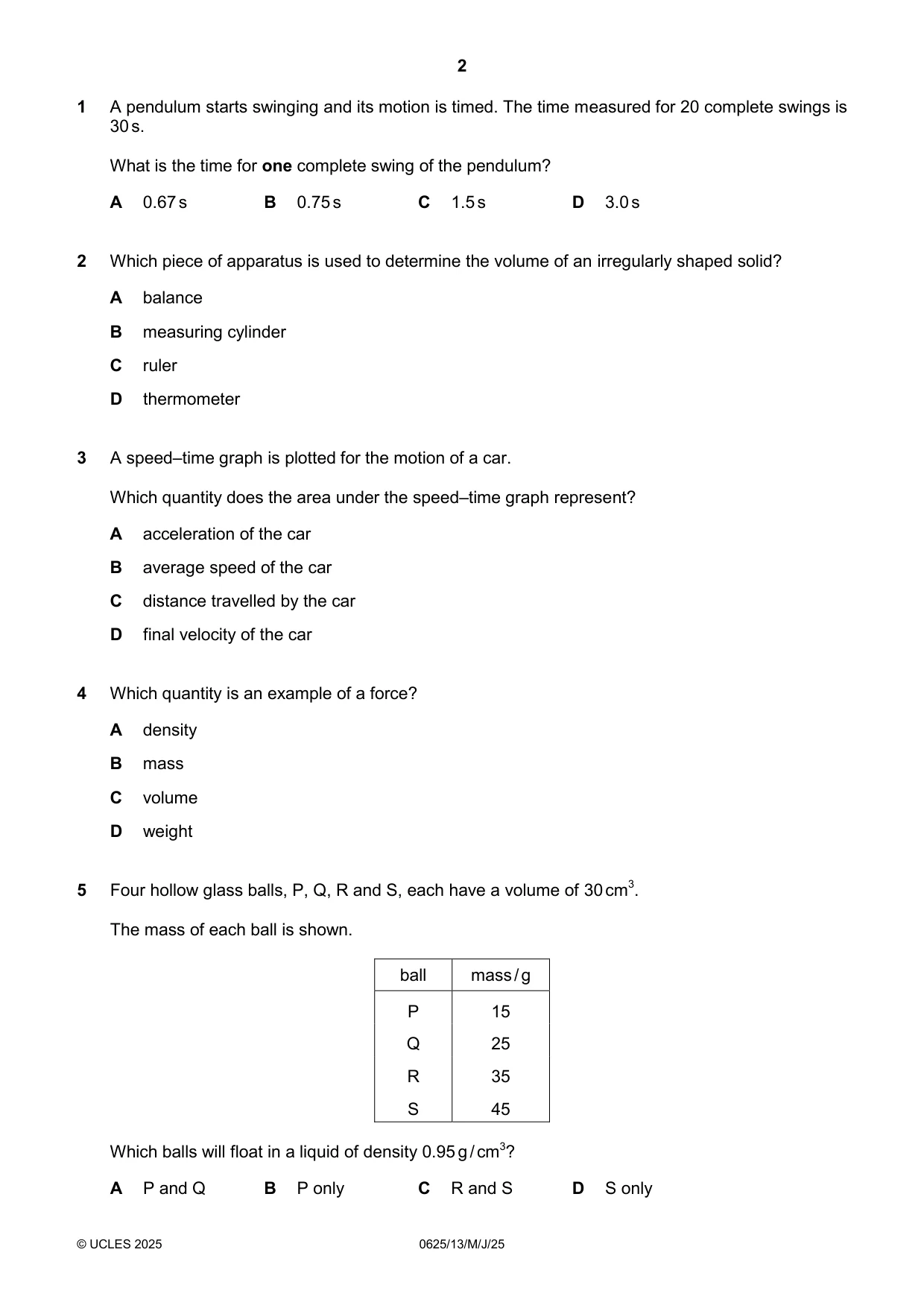 Cambridge IGCSE Physics 0625 2025 May/June Paper 1 · Variant 3 question paper, page 2 of 16