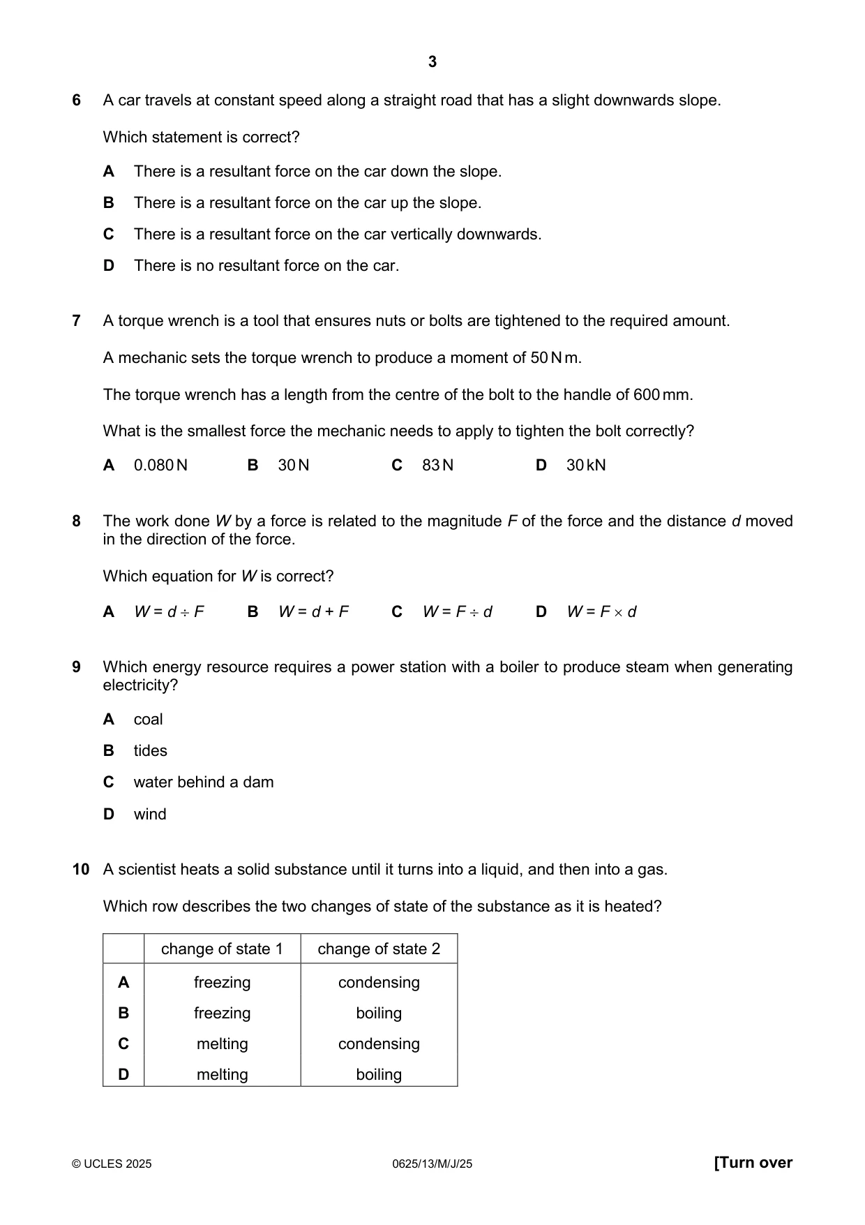 Cambridge IGCSE Physics 0625 2025 May/June Paper 1 · Variant 3 question paper, page 3 of 16