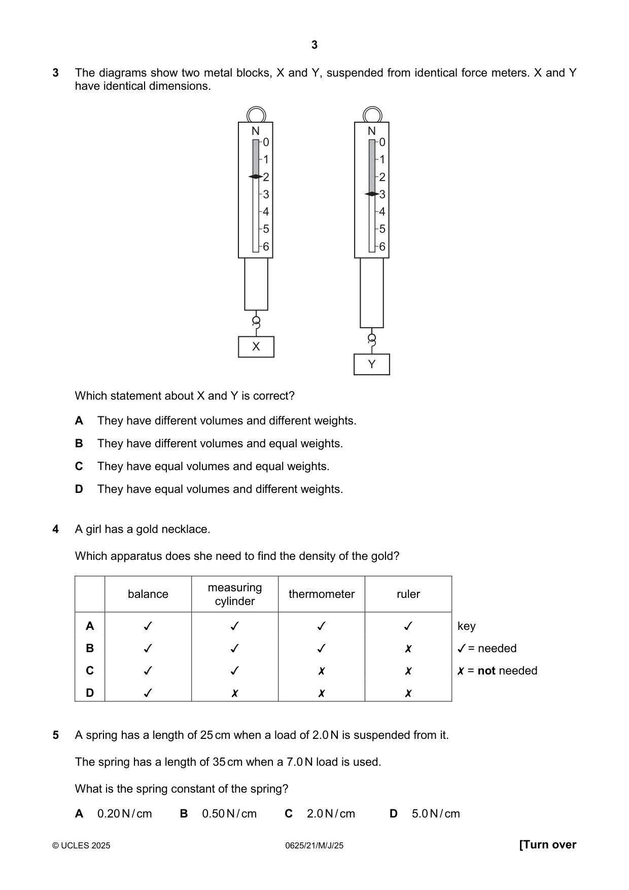 Cambridge IGCSE Physics 0625 2025 May/June Paper 2 · Variant 1 question paper, page 3 of 16