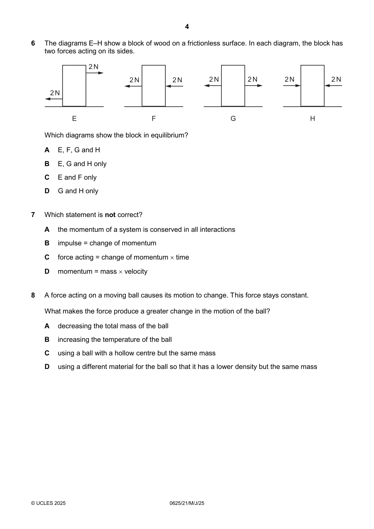 Cambridge IGCSE Physics 0625 2025 May/June Paper 2 · Variant 1 question paper, page 4 of 16